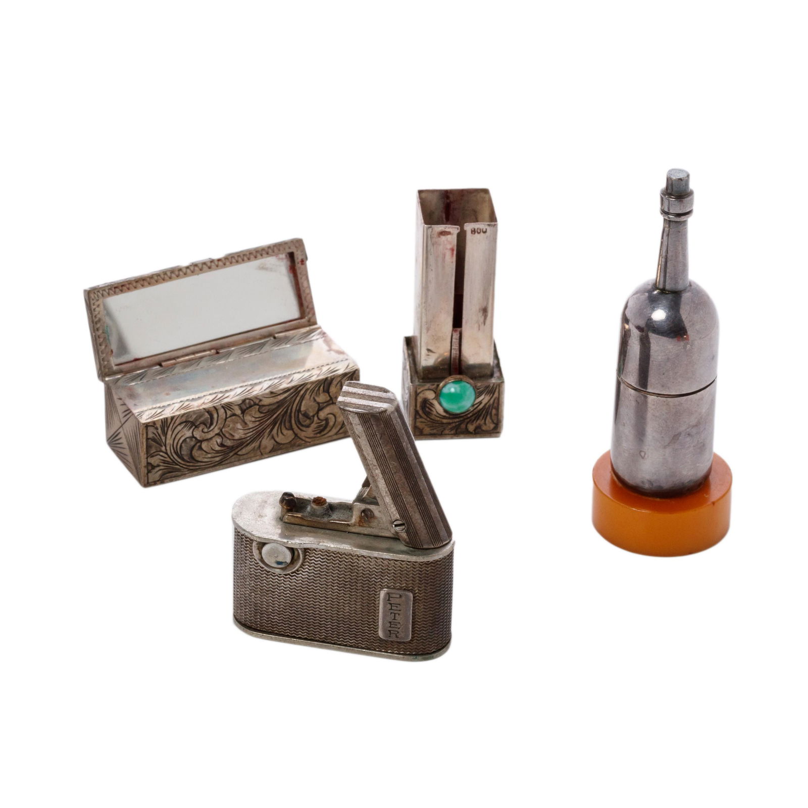 ESTATE Bakelite Cigar Punch, Lighter & Silver Case (1 of 8)