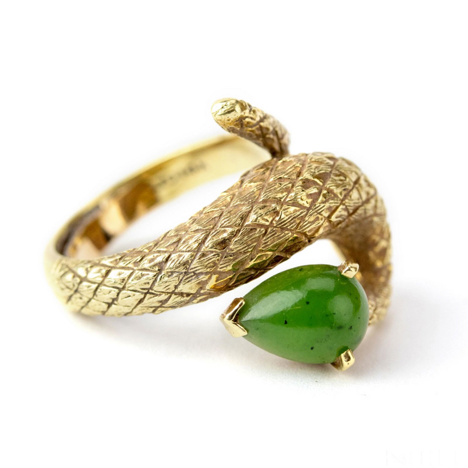 14k Gold Ladies Spinach Jade Snake Ring Size 6 (1 of 4)