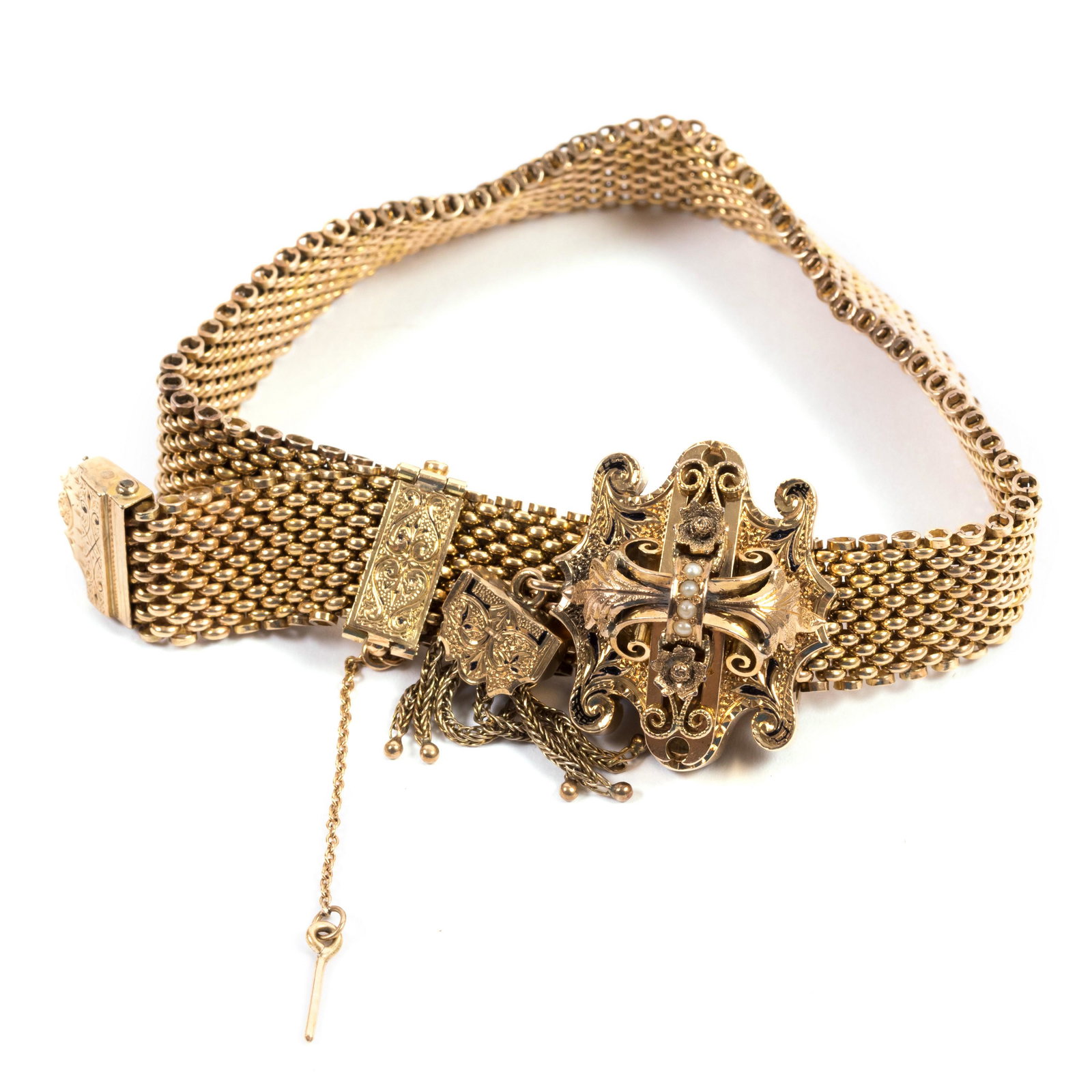 Victorian 14k Gold Noir Enamel Adjustable Bracelet (1 of 7)