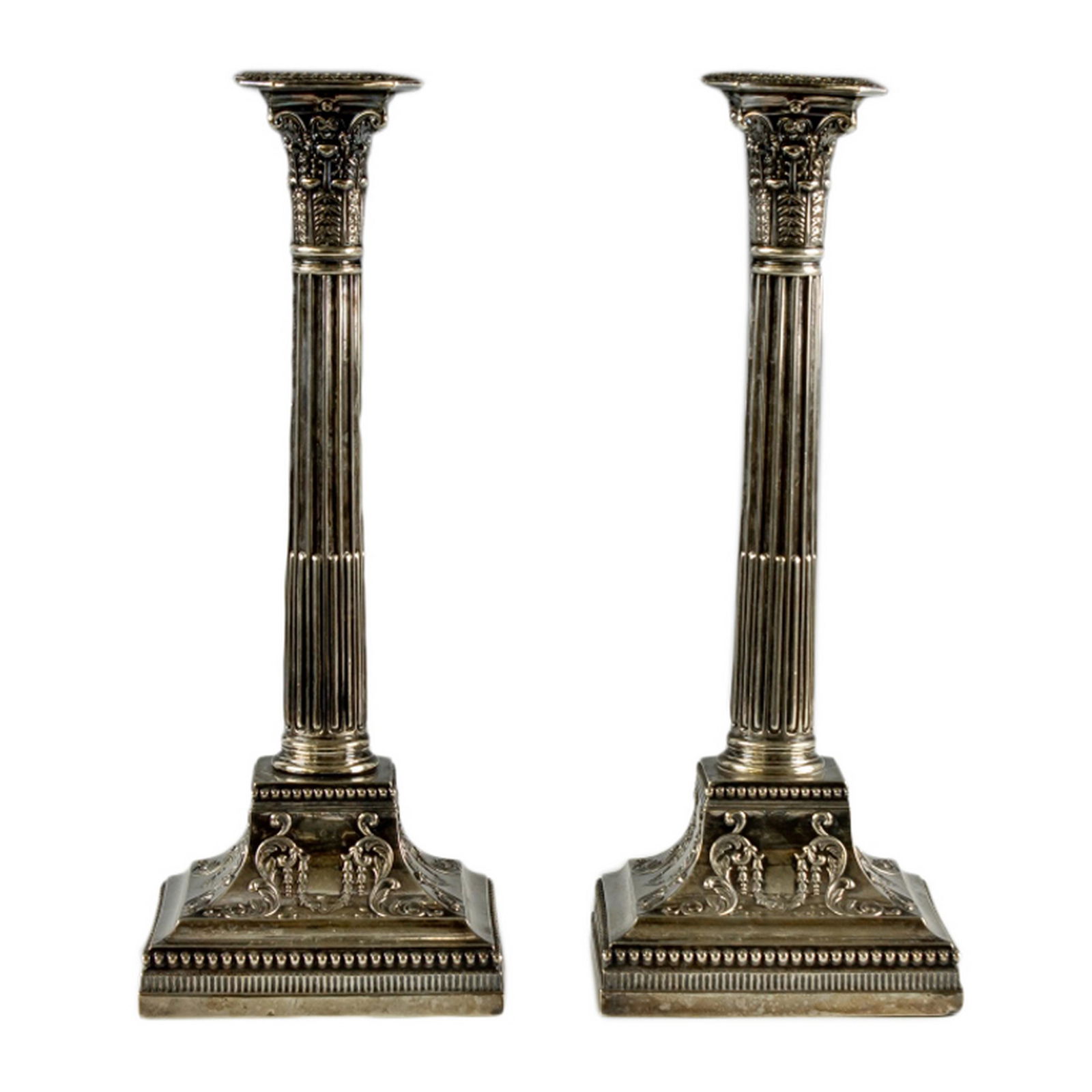 English Sterling Silver Column Candlesticks PAIR (1 of 6)