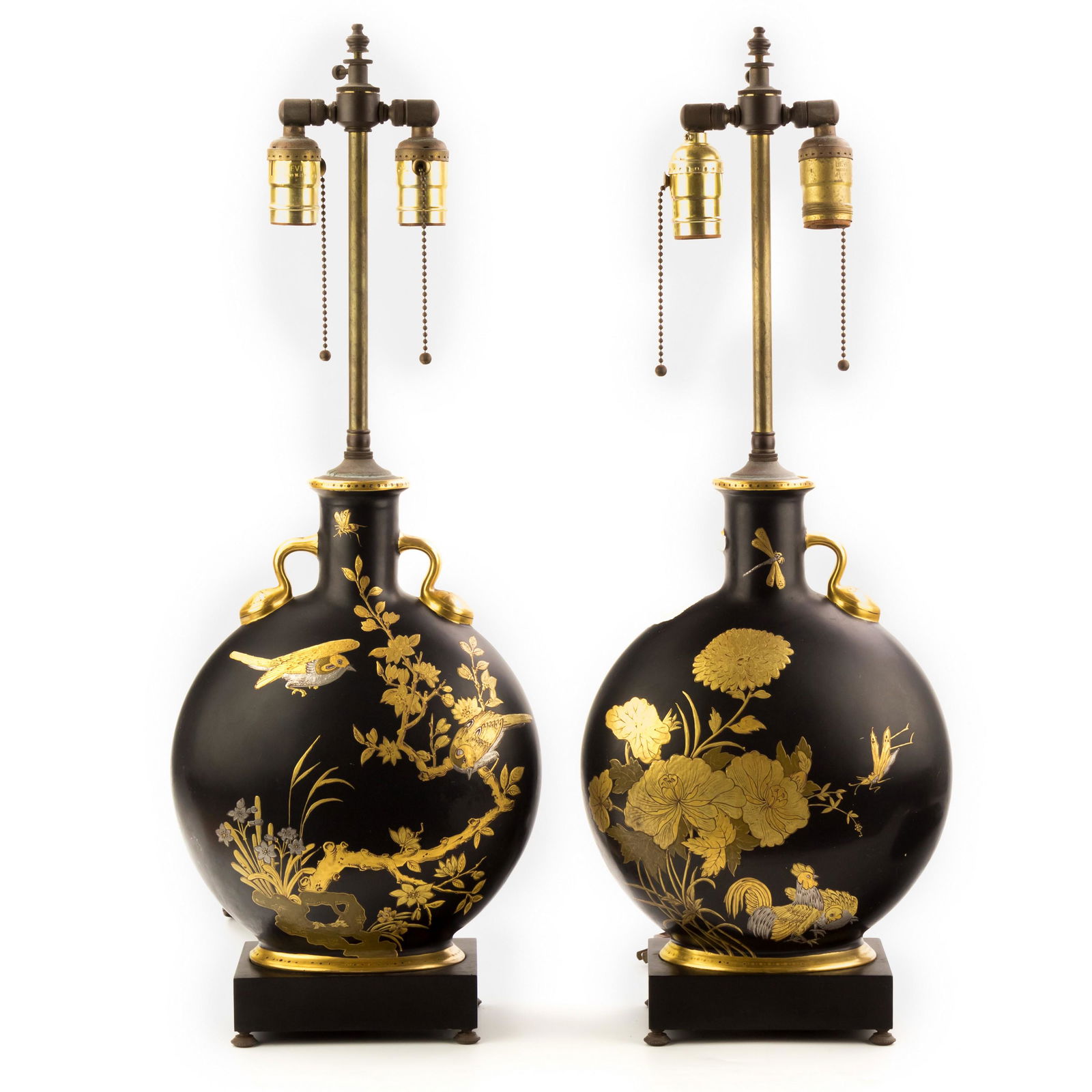 Royal Worcester Japanese Moon Flask Vase Lamp PAIR (1 of 9)
