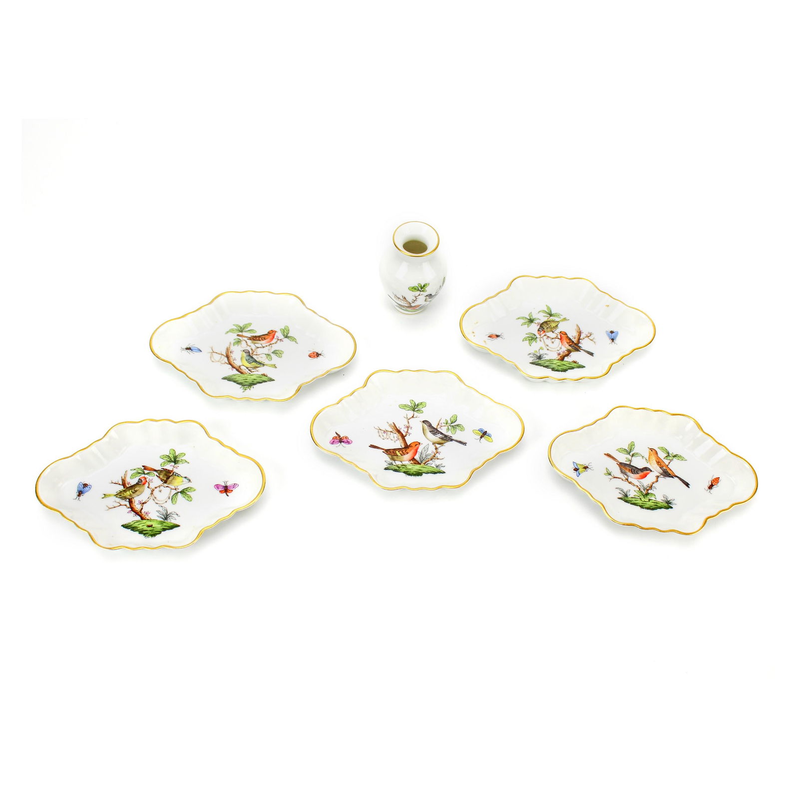 Herend Rothschild 6 pc Bird Butterfly Dishes Vase (1 of 7)