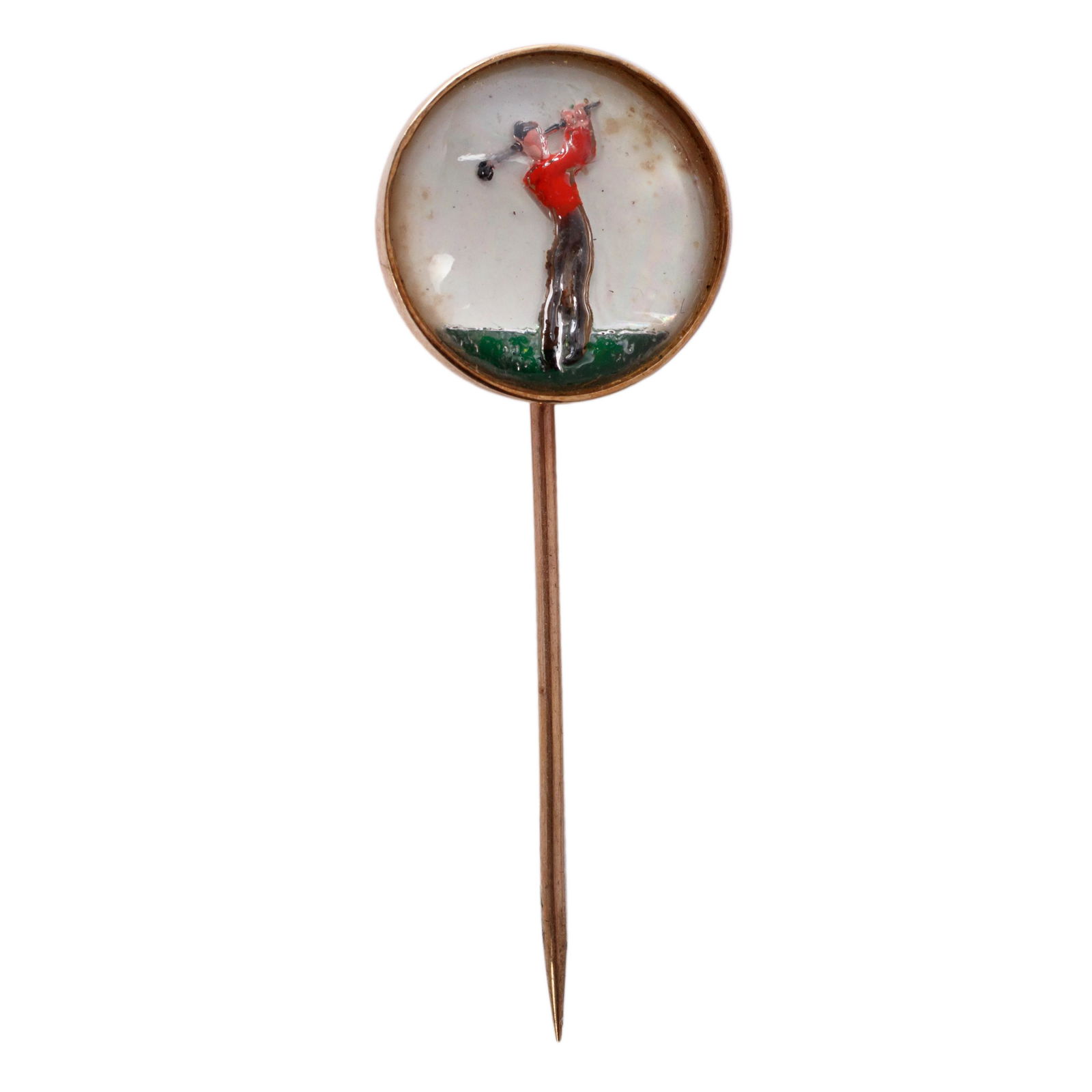Antique 14k Reverse Painted Quartz Golf Stick Pin (1 of 4)