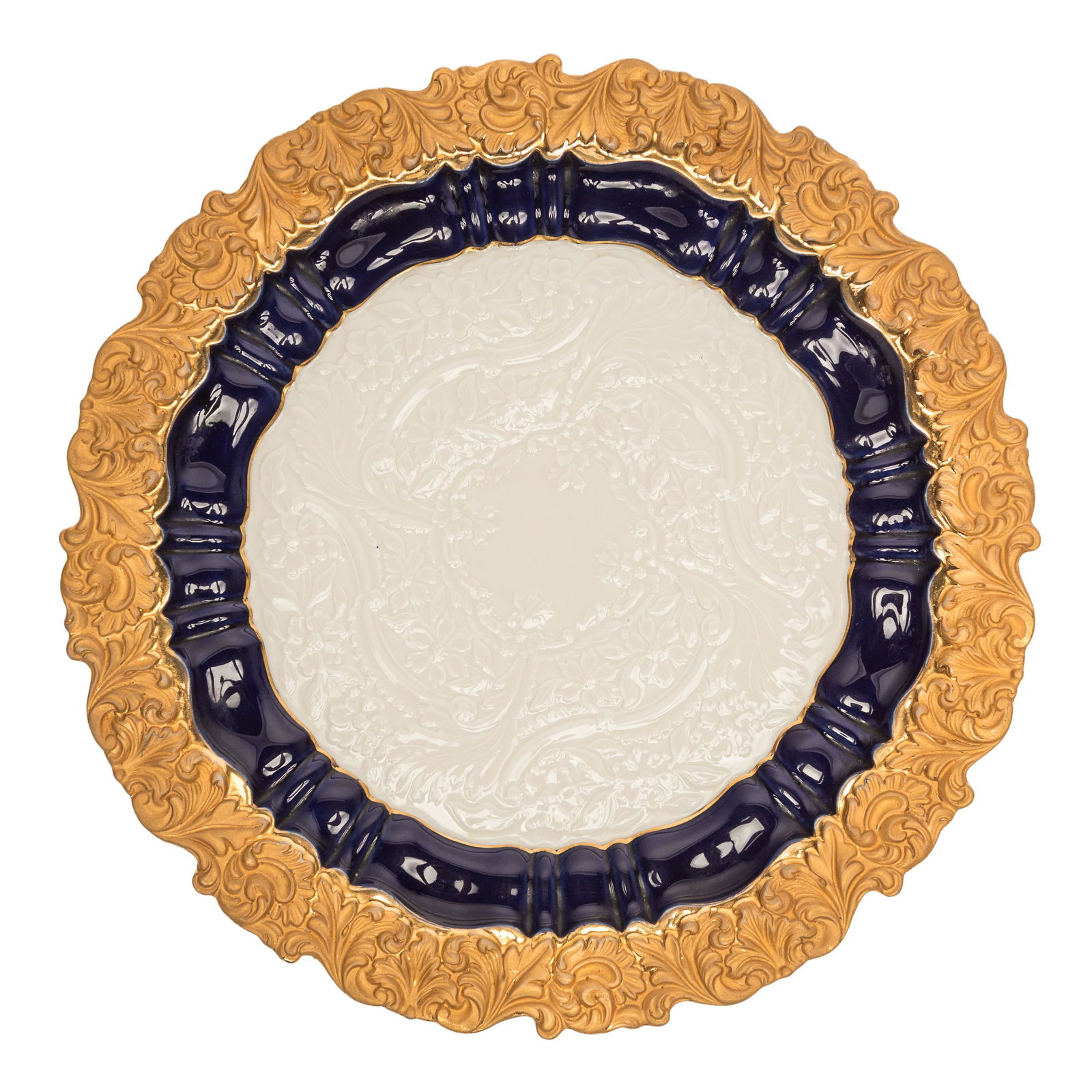 Meissen German Porcelain Cobalt Gilt Flora Charger (1 of 4)