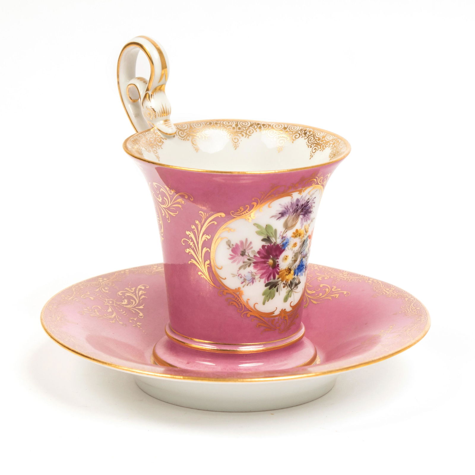 Meissen RARE Pink Swan Handle 2 Pc Teacup & Saucer (1 of 8)