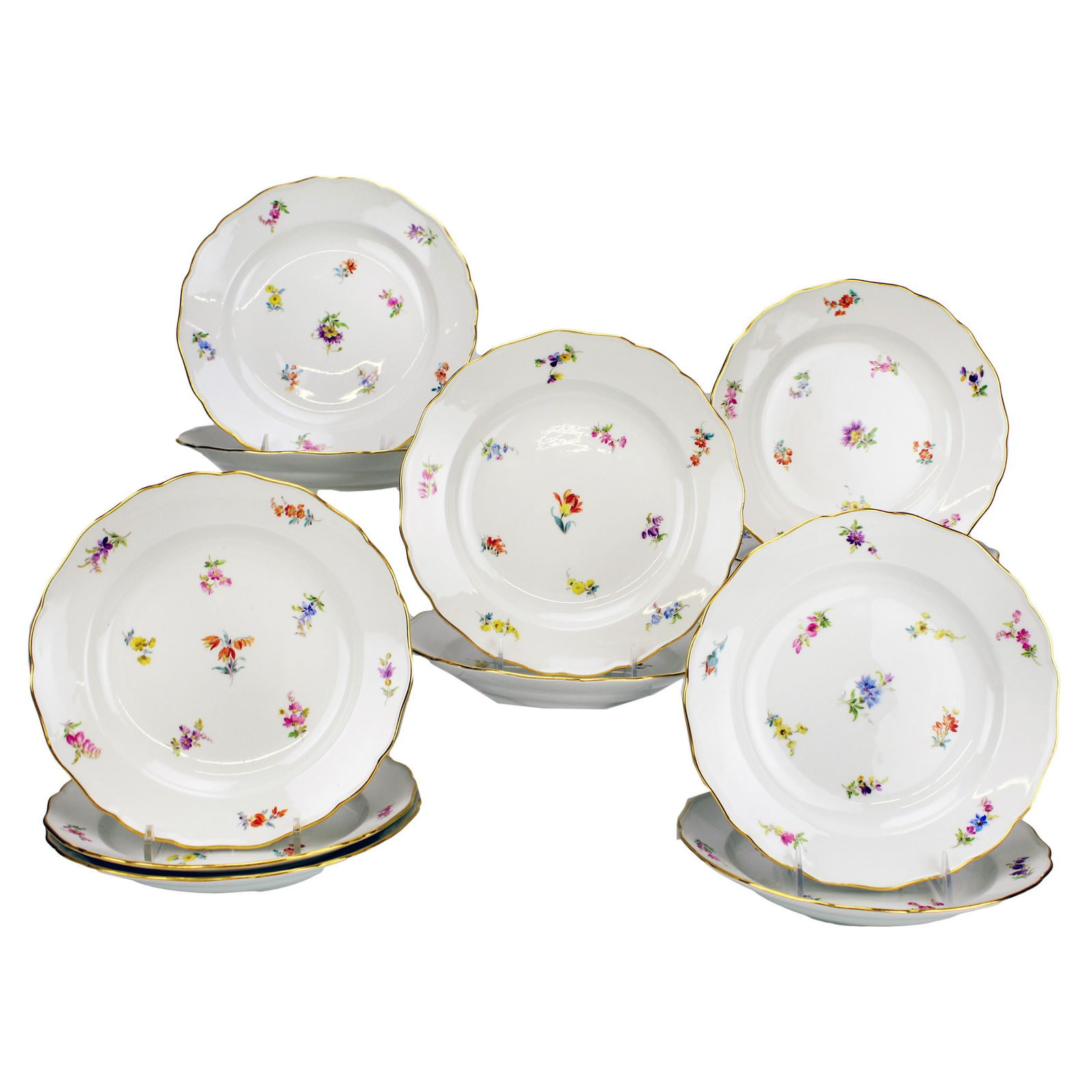 Meissen 11 Hand Painted Floral Dinner Plates Set (1 of 6)