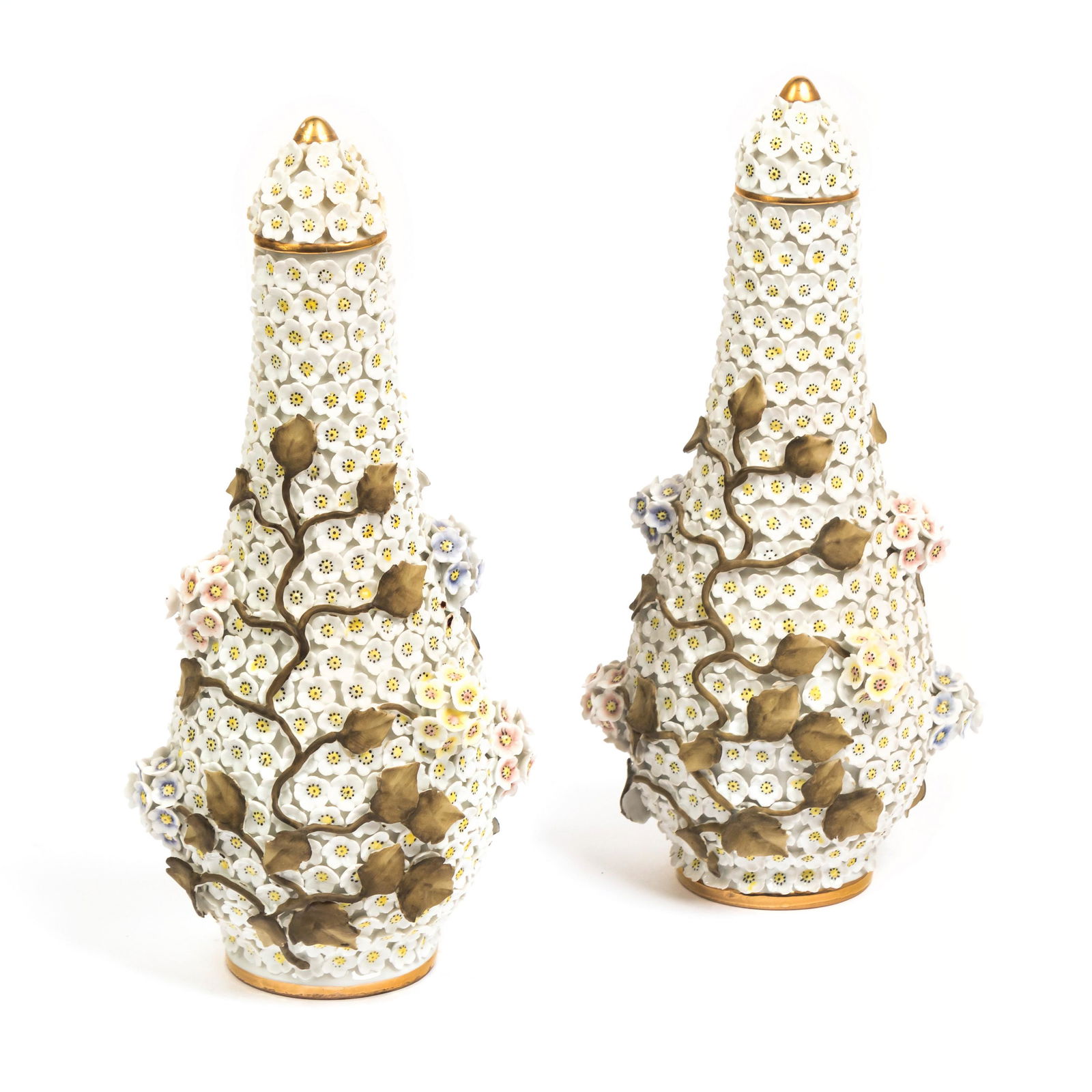 Meissen Style Snowball Porcelain Lidded Vases PAIR (1 of 6)