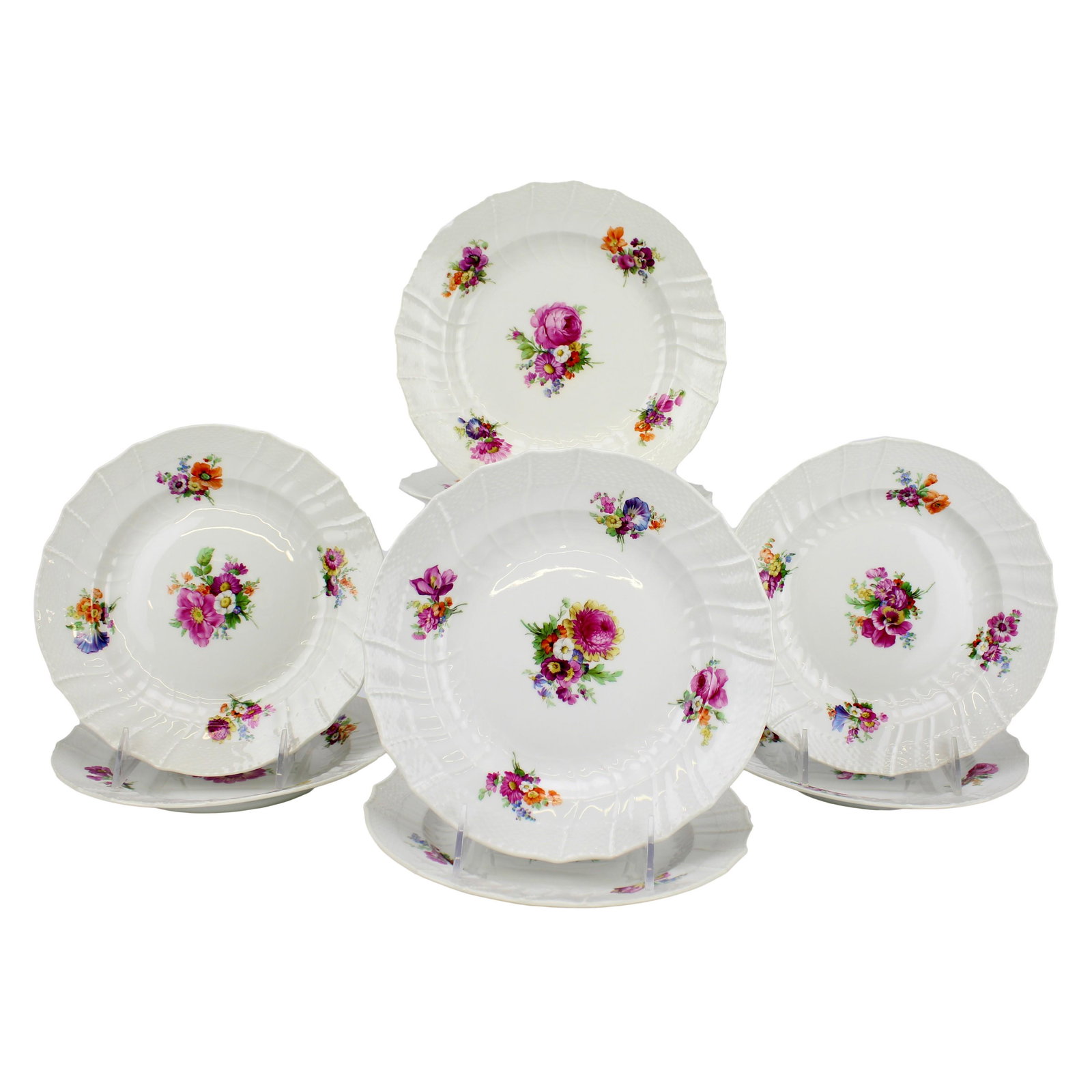 KPM Porcelain 7 Pc Pink Floral Luncheon Plates SET (1 of 5)