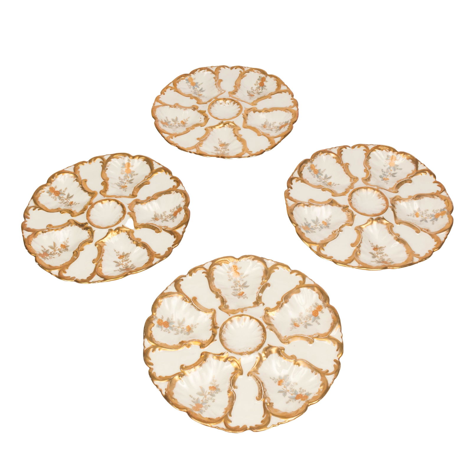 Oscar Gutherz Limoges 4 Floral Oyster Plates LOT (1 of 4)