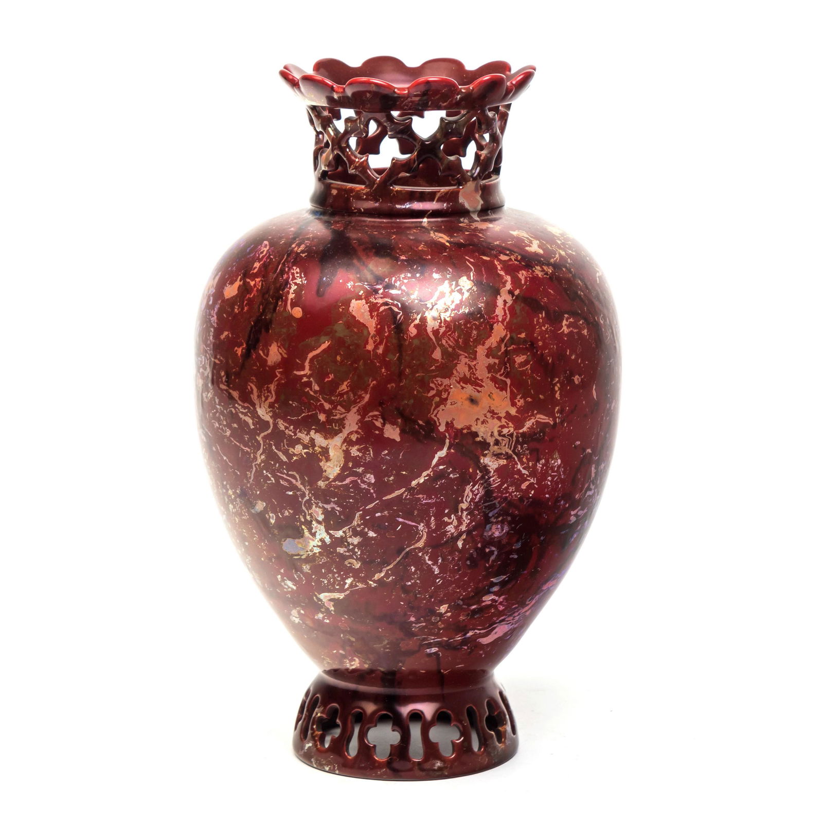 Zsolnay RARE Red Speckled Eosin Reticulated Vase (1 of 6)