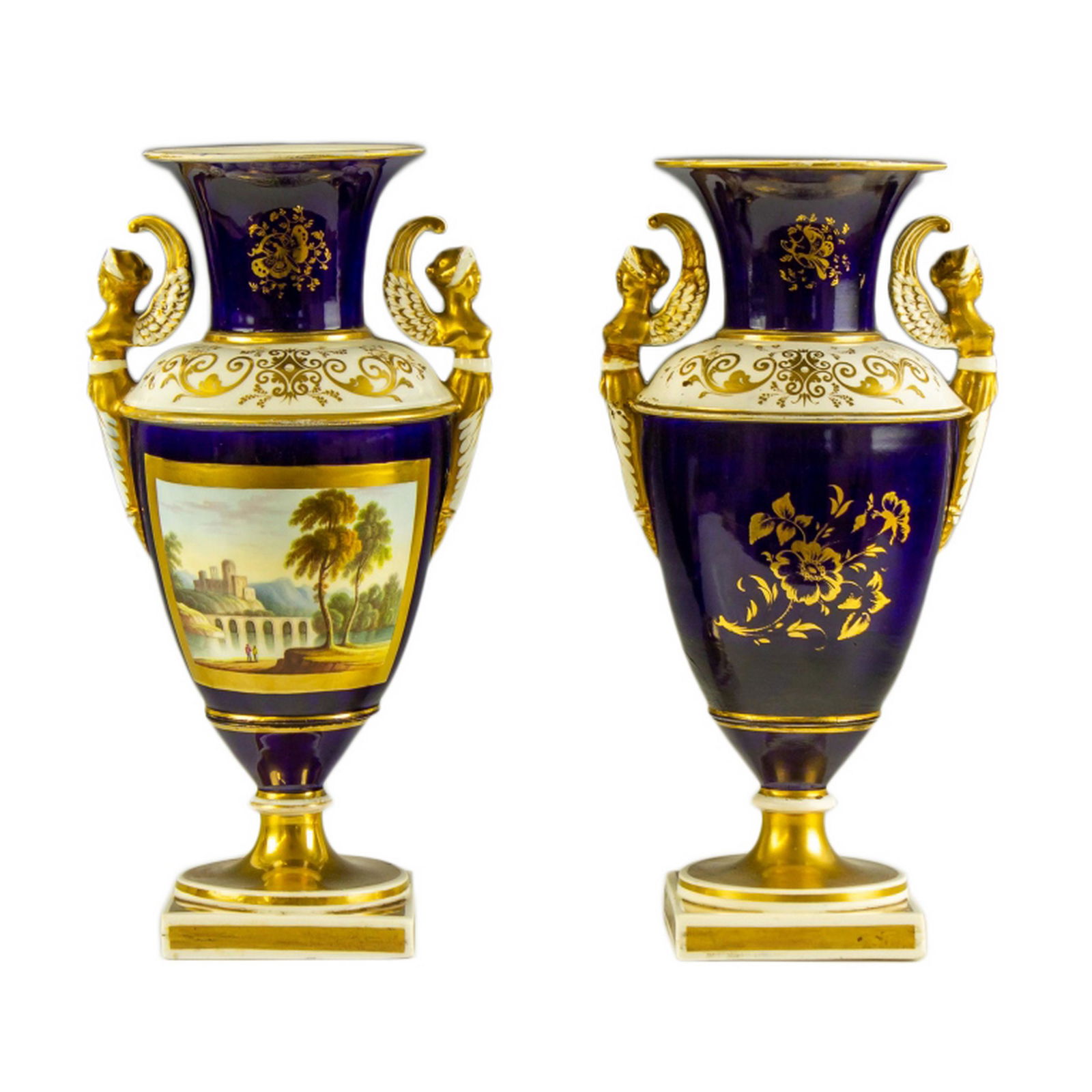 French Antique Scenic Decor Porcelain Vases PAIR (1 of 6)