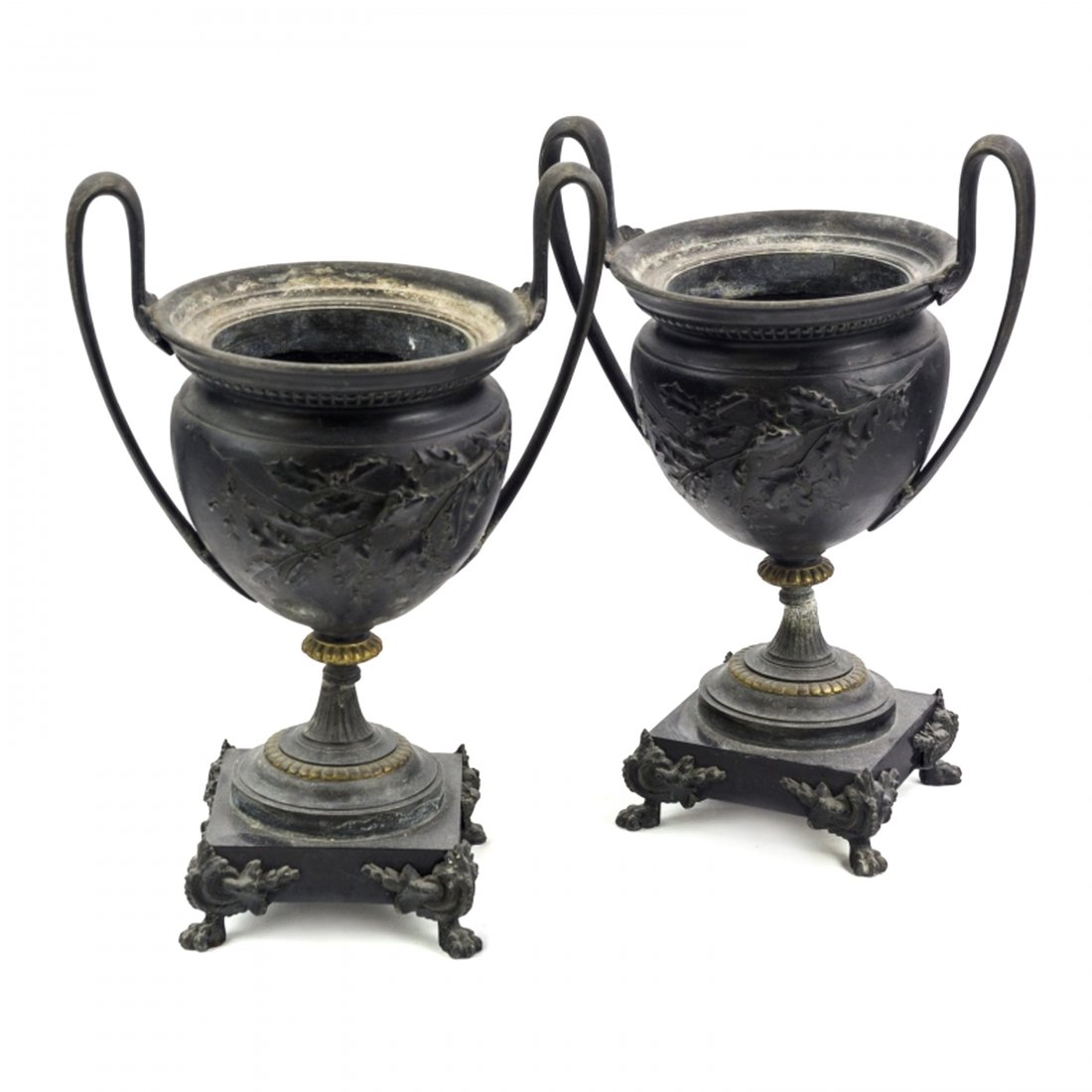 Victorian Bronze Type White Metal Mantle Urns PAIR (1 of 5)