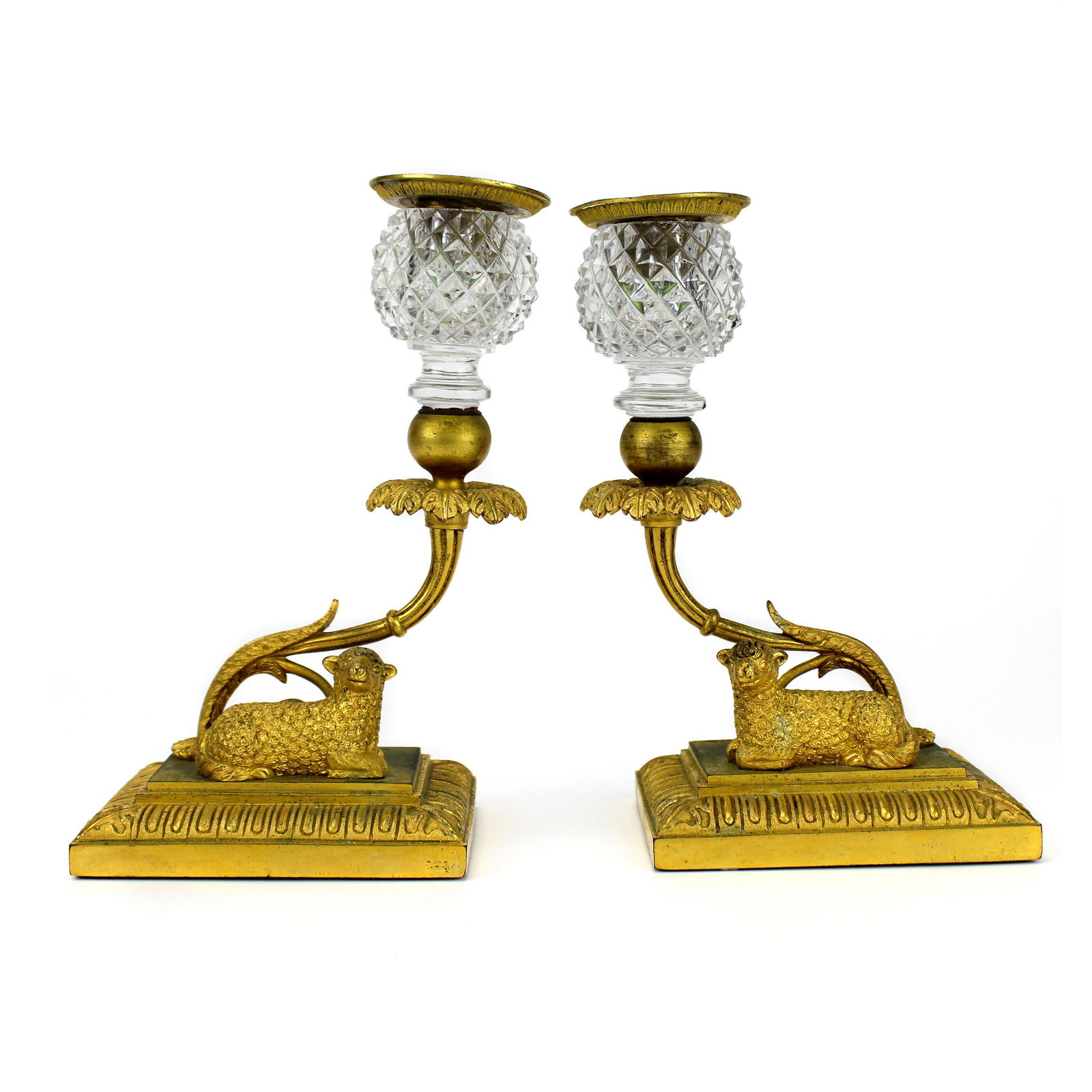 French Dore Bronze & Crystal 7" Candlesticks PAIR (1 of 6)
