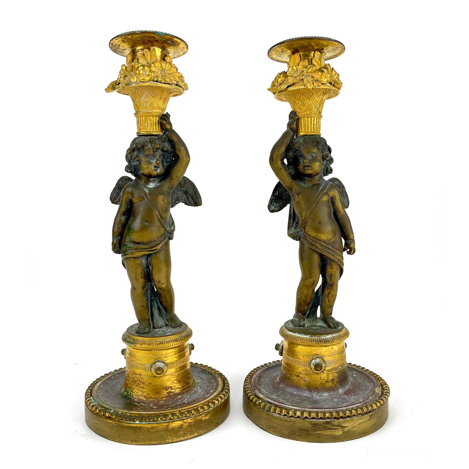 French Antique Parcel Gilt Bronze Candlestick PAIR (1 of 8)