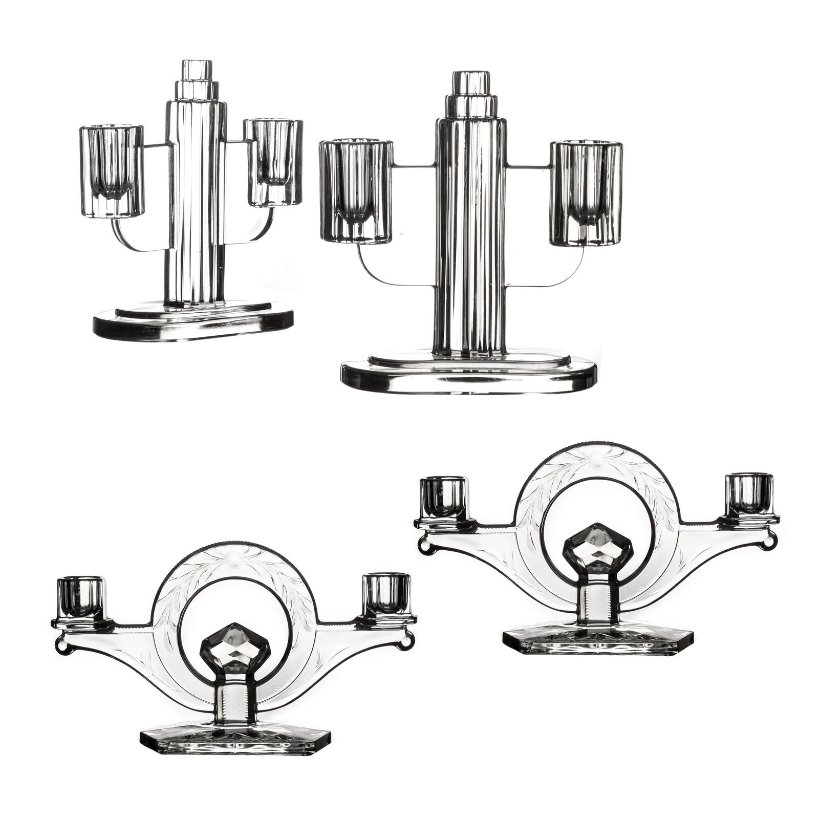 Heisey Ridgeleigh Kohinoor Glass Candelabra 2 PAIR (1 of 10)