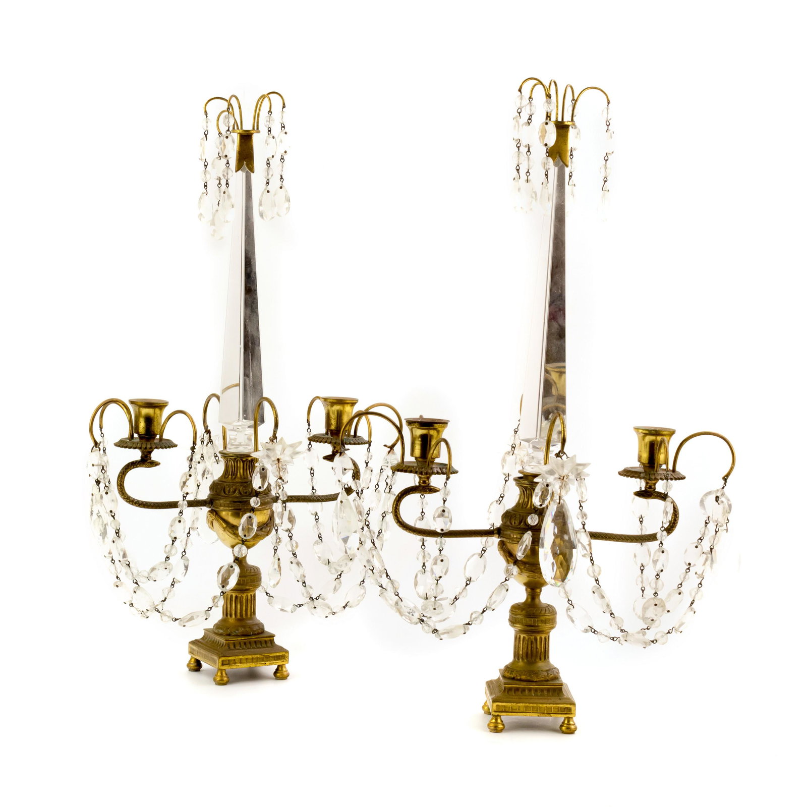 French Style Antique Bronze Crystal Girandole PAIR (1 of 5)