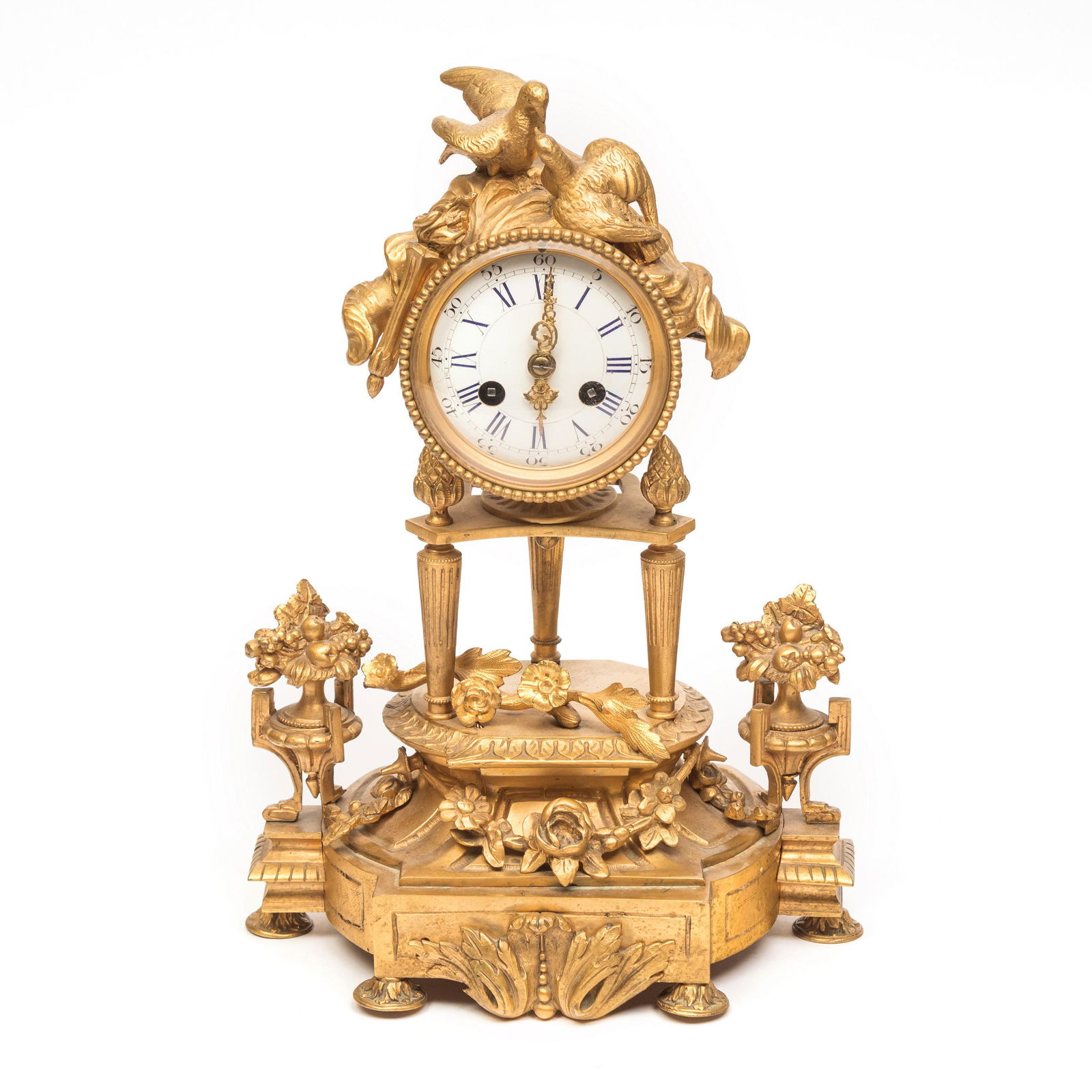 19th C. Art Nouveau Gilt Bronze Birds Mantle Clock (1 of 9)