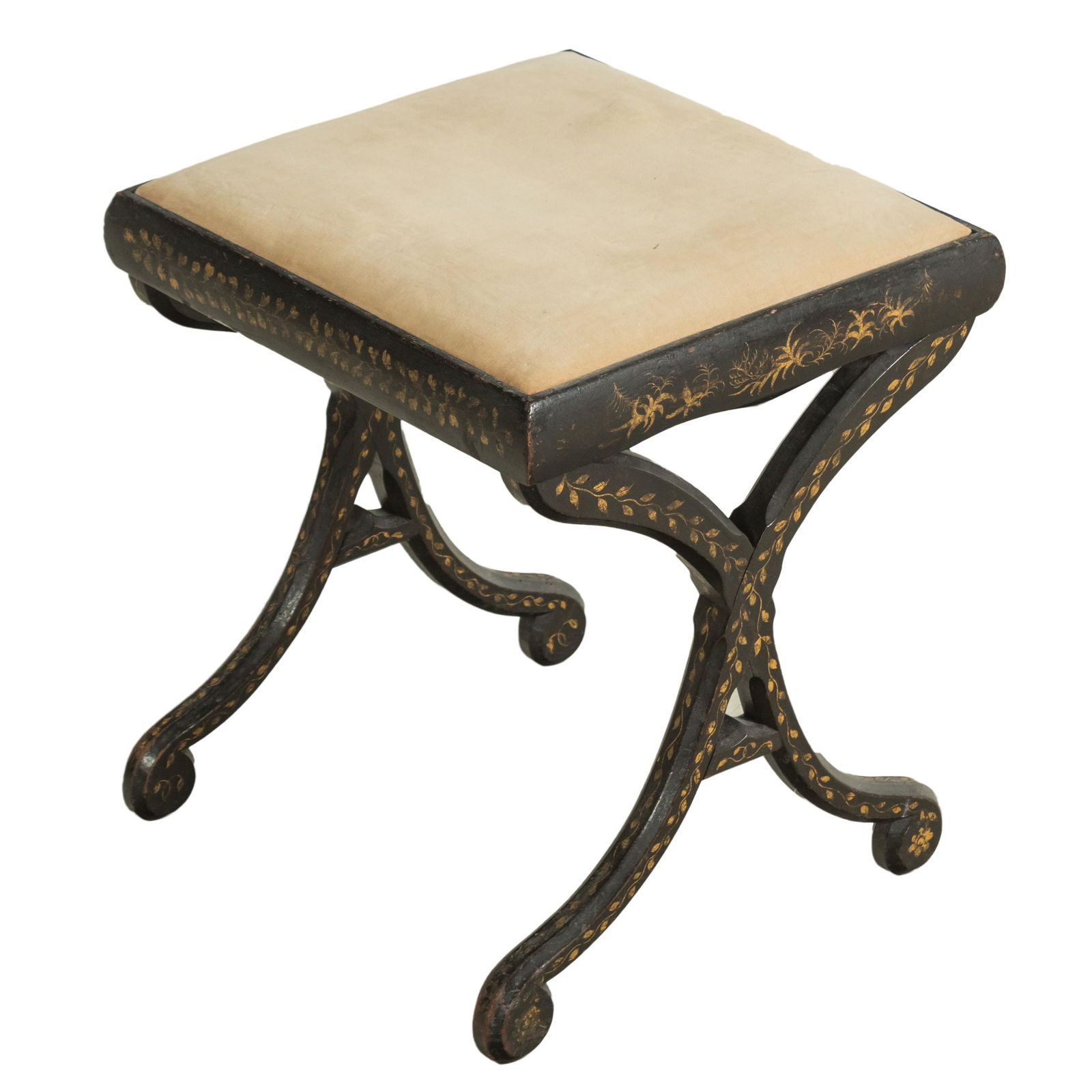 18th to 19th Century Antique Ebonized X Base Stool (1 of 6)
