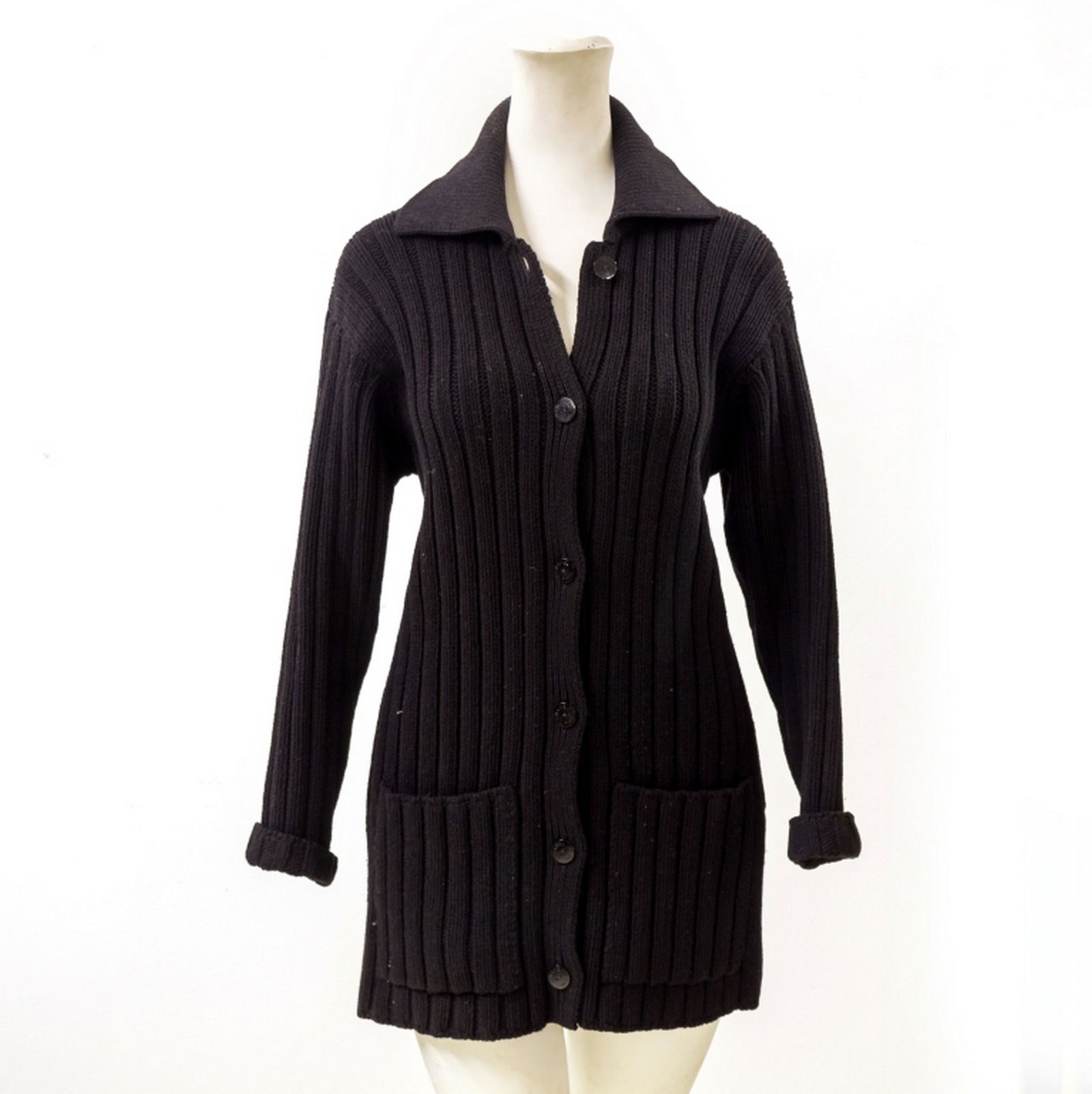 Chanel Boutique Long Black Collared Sweater Top (1 of 7)