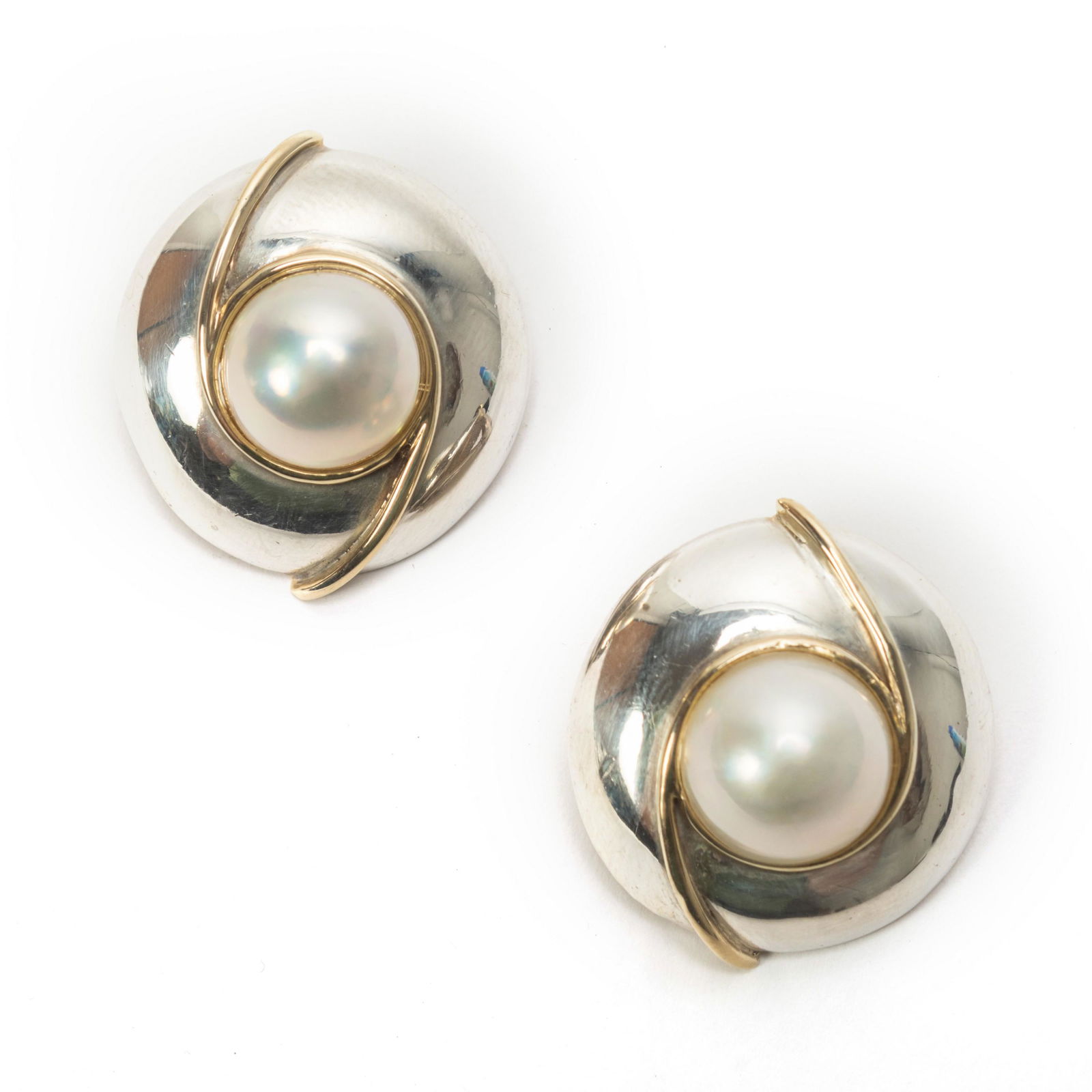 Sterling Silver 14k Gold Mabe Pearl Dome Earrings (1 of 5)