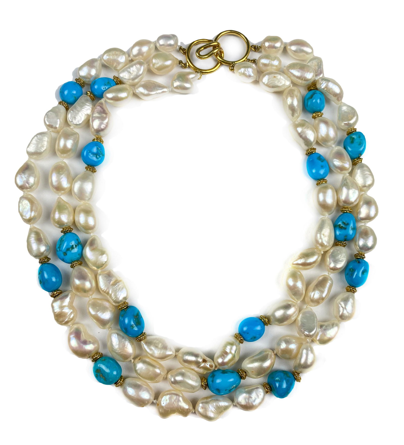MAZ 18k Gold Freshwater Pearl Turquoise Necklace (1 of 5)