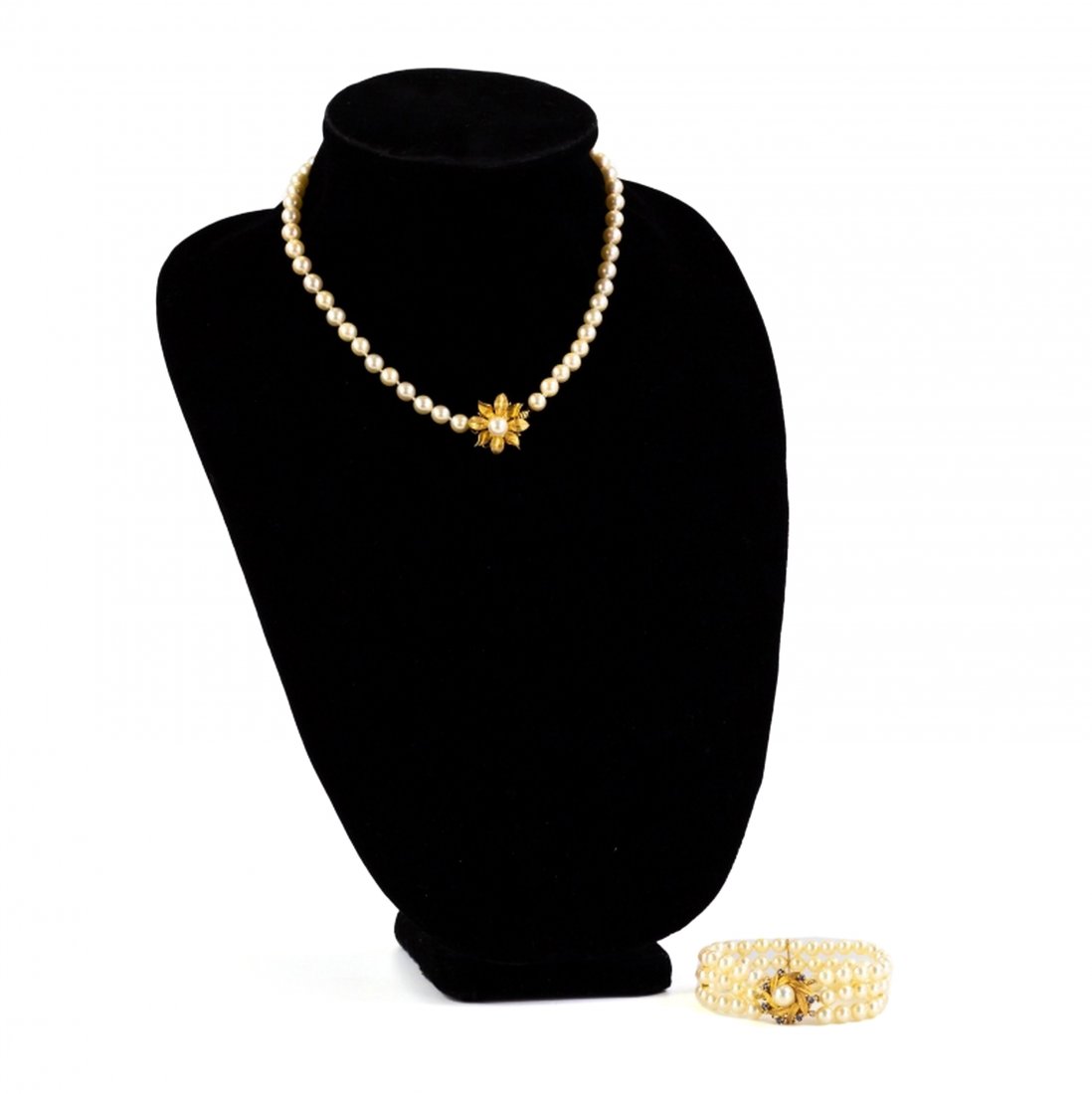 14k Gold Cultured Pearl Necklace & Bracelet Set (1 of 11)