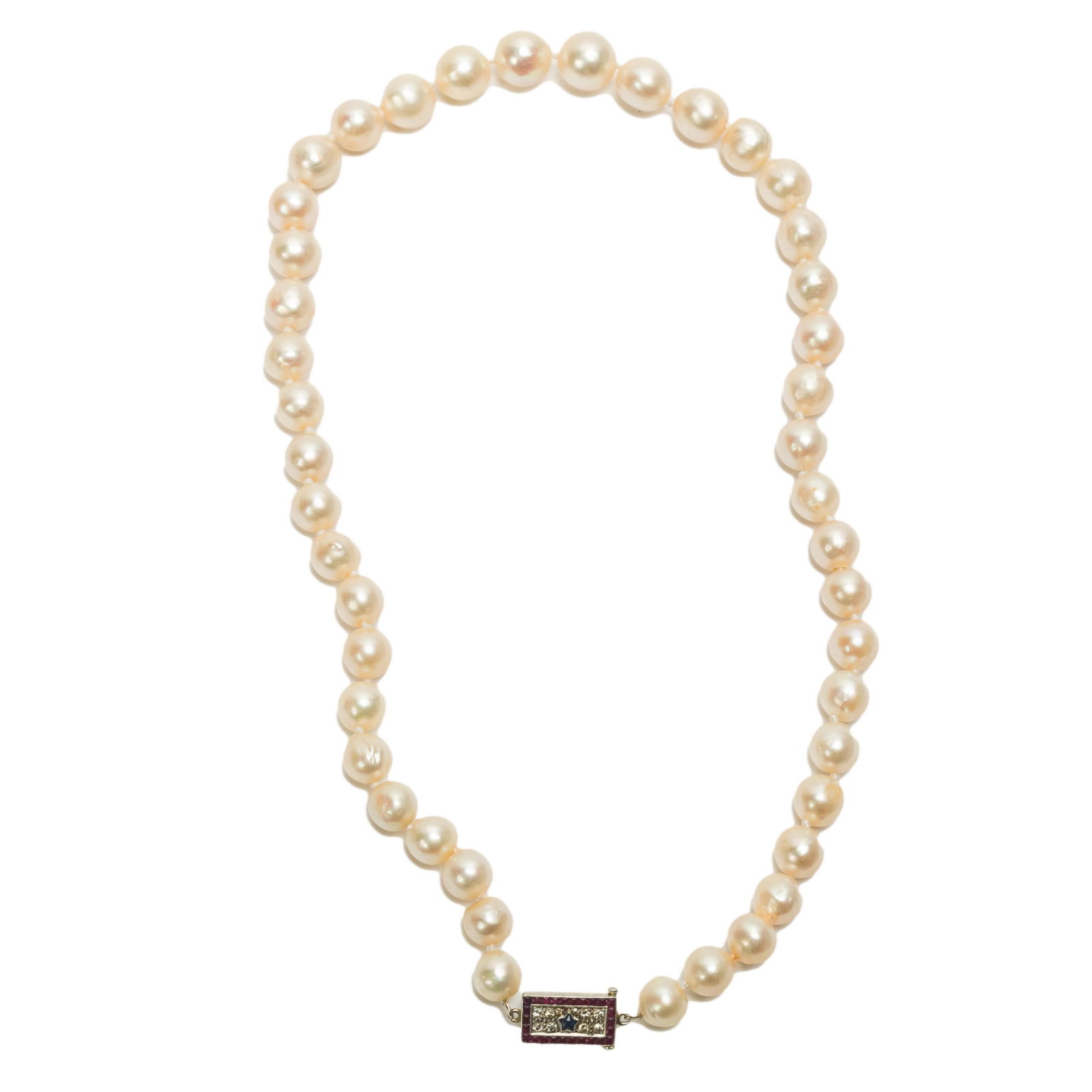 14k Diamond Sapphire Ruby Clasp Pearl 18" Necklace (1 of 5)