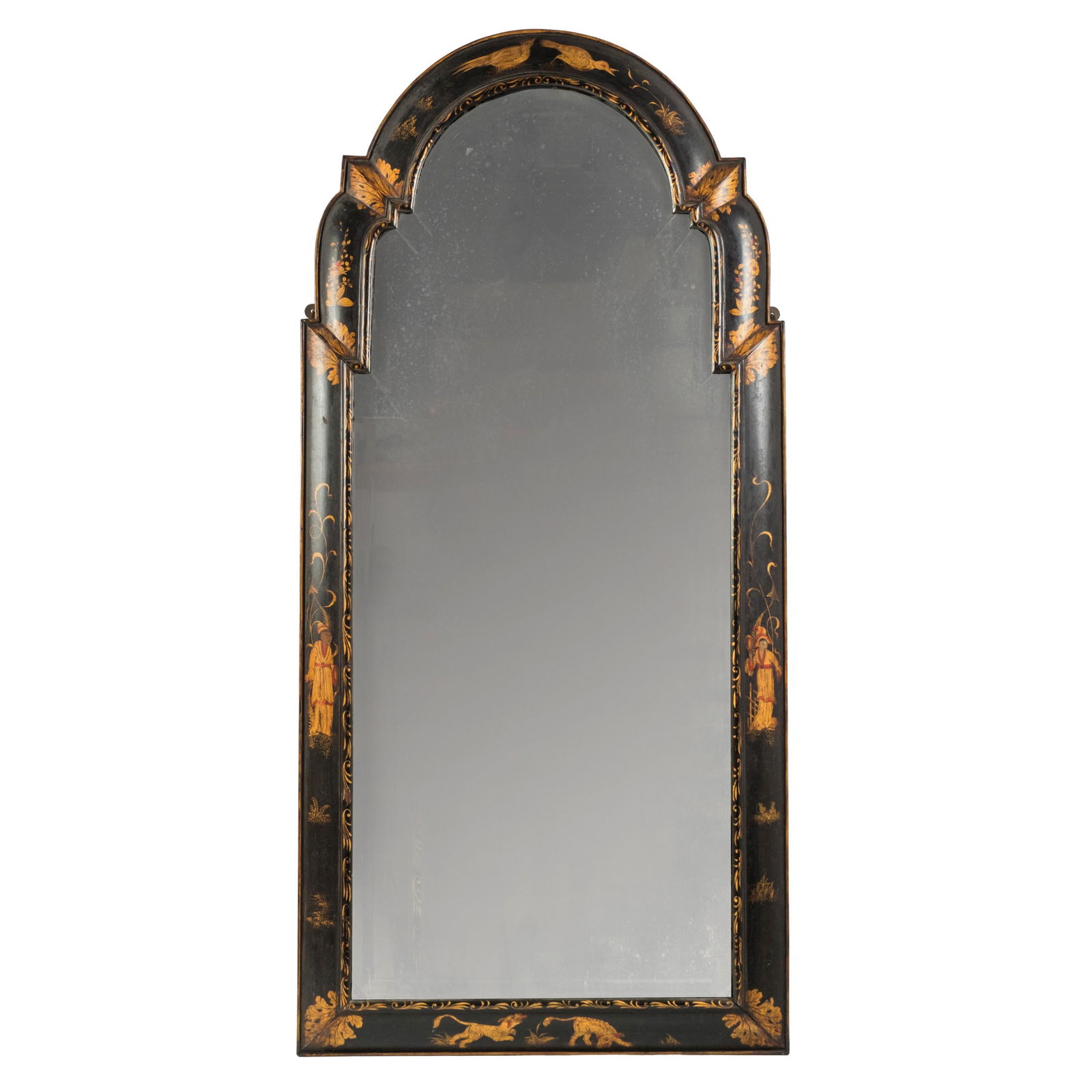 19th C Chinoiserie 50" Lacquered Queen Anne Mirror (1 of 5)