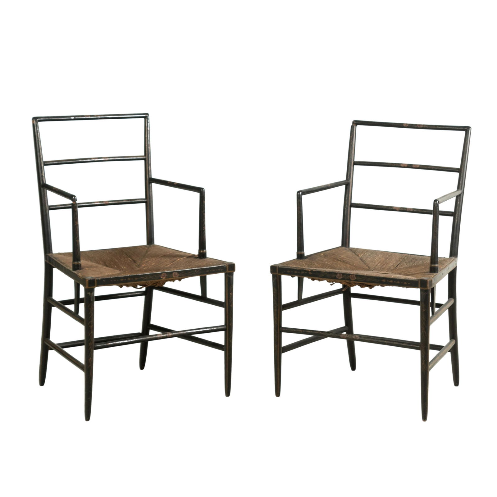 Ebonized English 18/19c Antique Arm Chairs PAIR (1 of 7)