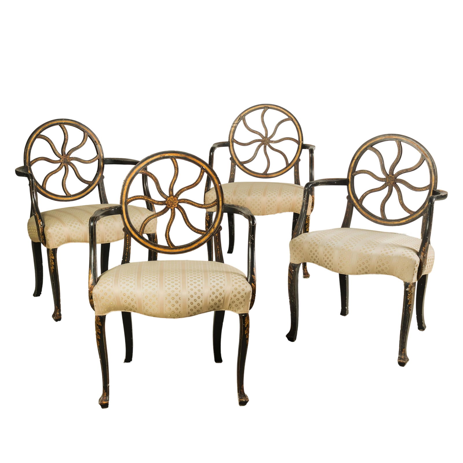 French 4 Antique Wagon Sun Ray Back Arm Chairs SET (1 of 9)