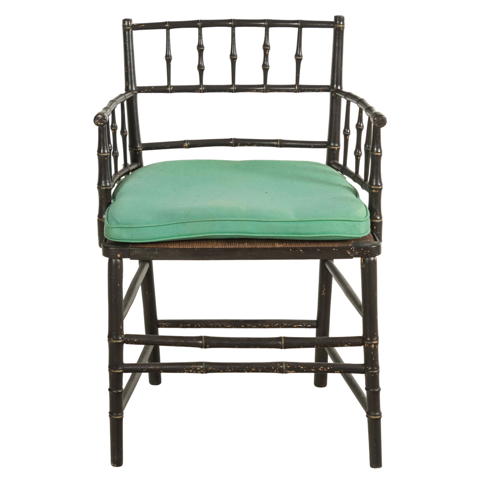 Victorian Antique Ebonized Bamboo Carved Arm Chair (1 of 7)