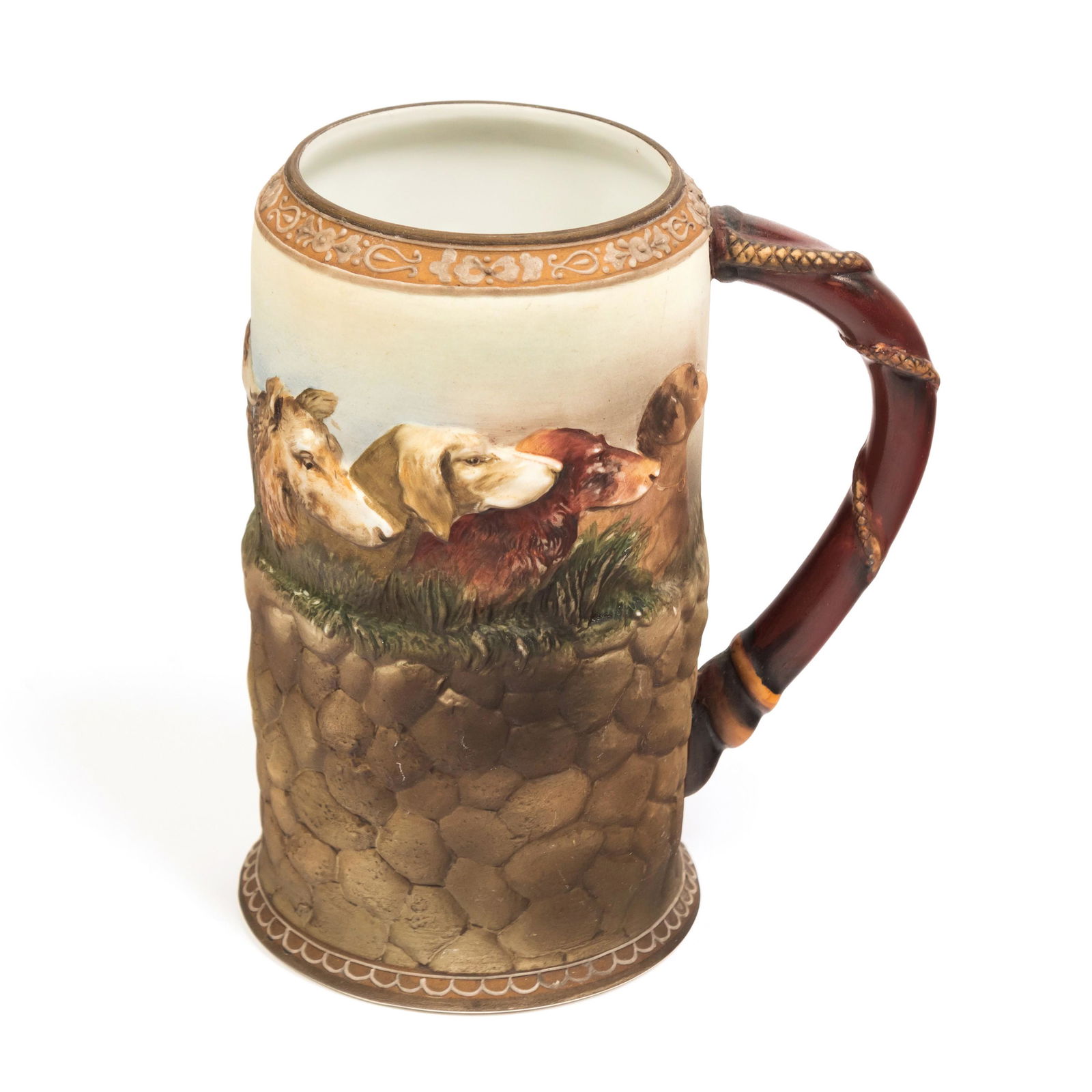 Japanese Nippon Hunting Dog Relief Porcelain Stein (1 of 6)