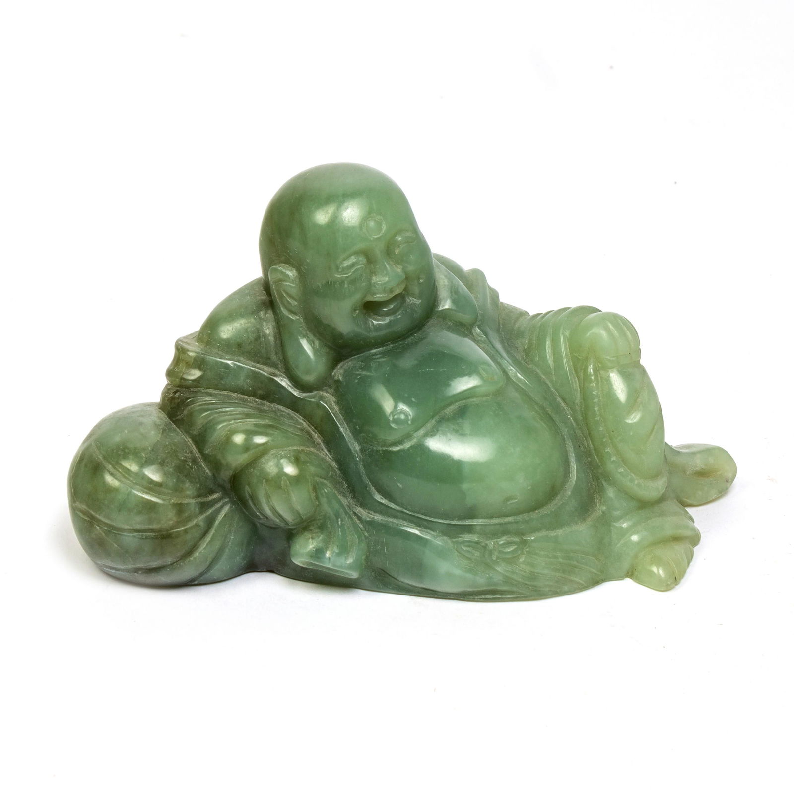 Chinese Vintage Celadon Jade Happy Buddha Statue (1 of 6)