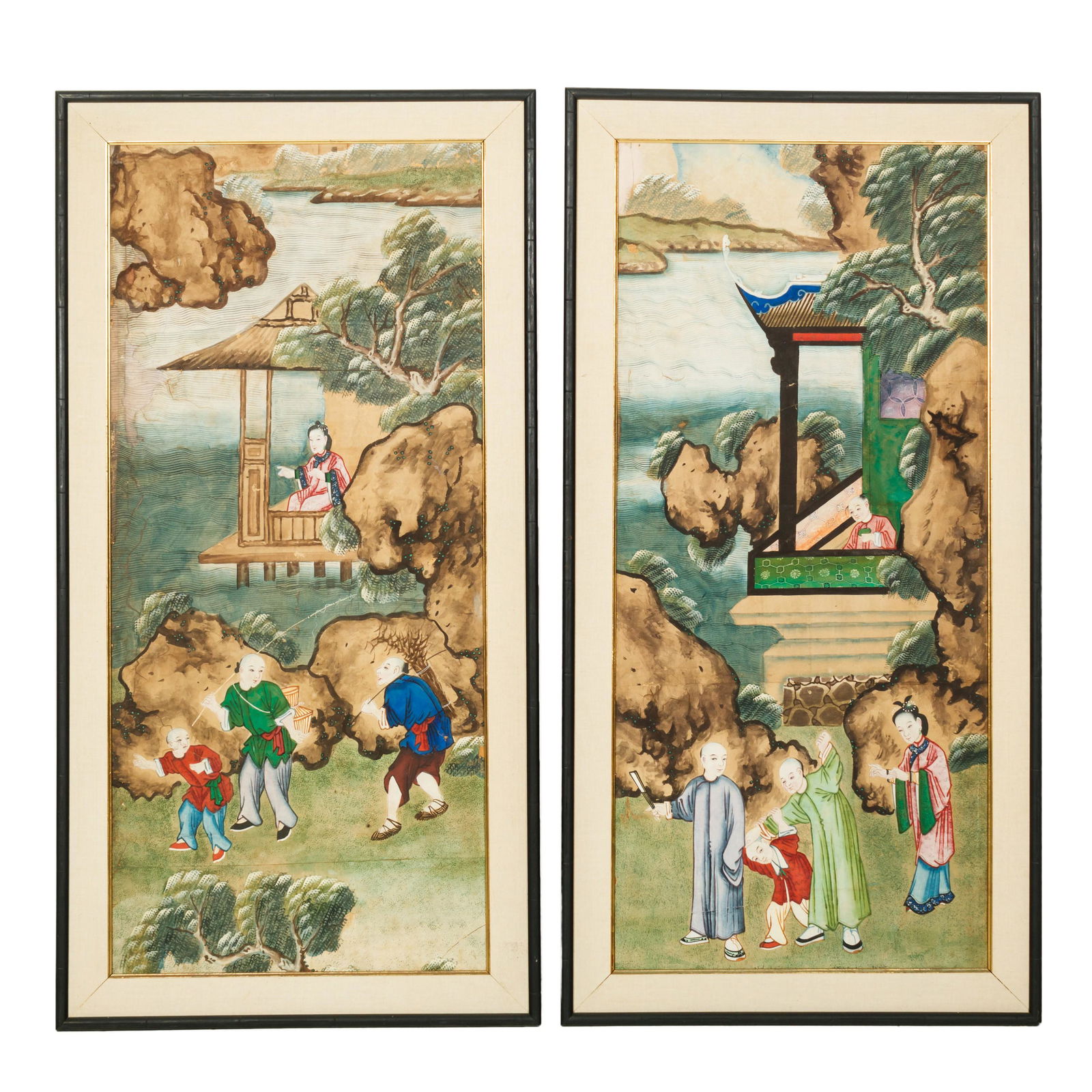 Chinese Figural Scenic Watercolor Paintings PAIR (1 of 5)