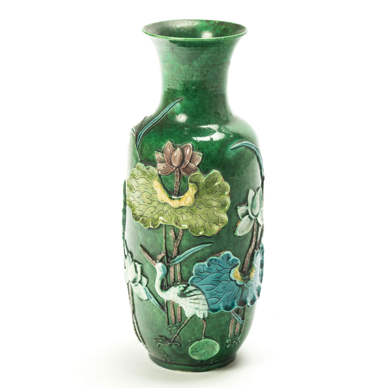 Chinese Old Raised Relief Ibis & Flowers Vase (1 of 7)