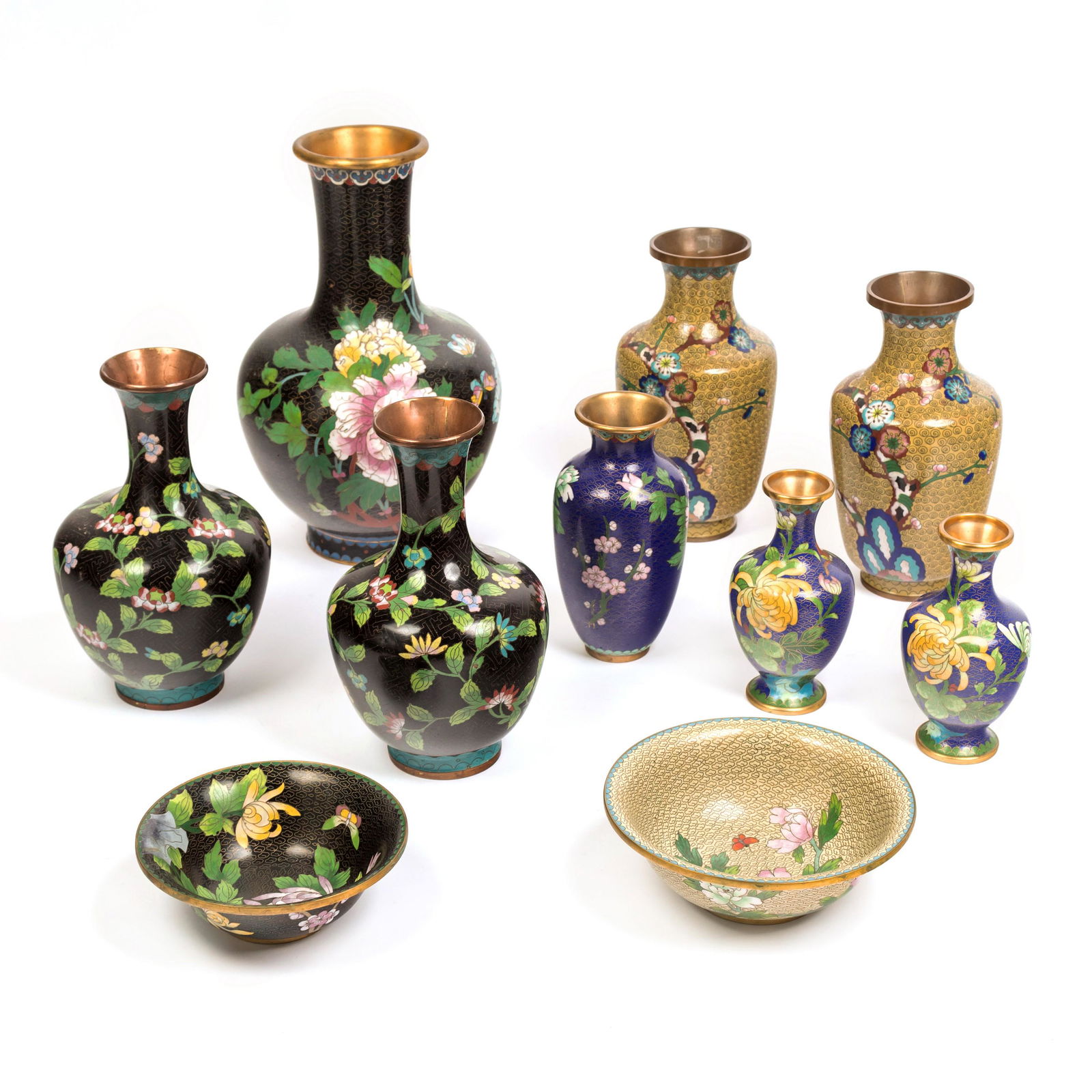 Chinese Cloisonne Enamel Vases & Bowls ESTATE LOT (1 of 10)