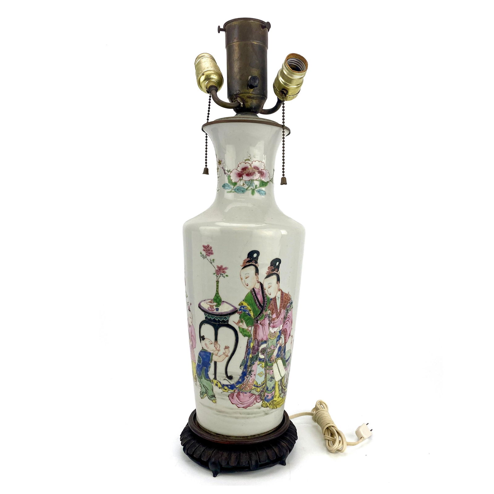 Chinese Famille Rose Figural Porcelain Vase Lamp (1 of 8)