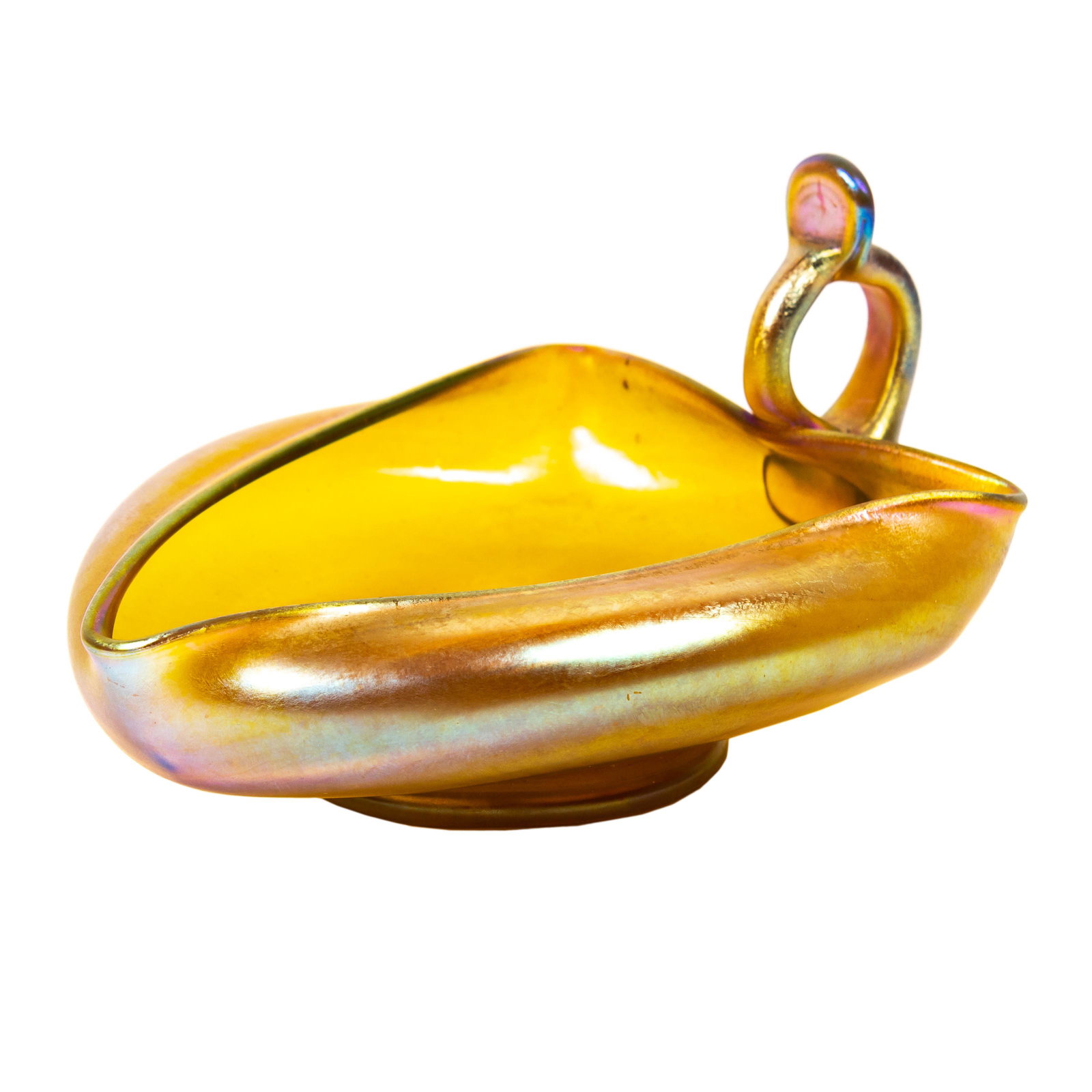 LCT Tiffany Gold Favrile Glass Handled Nappy Dish (1 of 6)