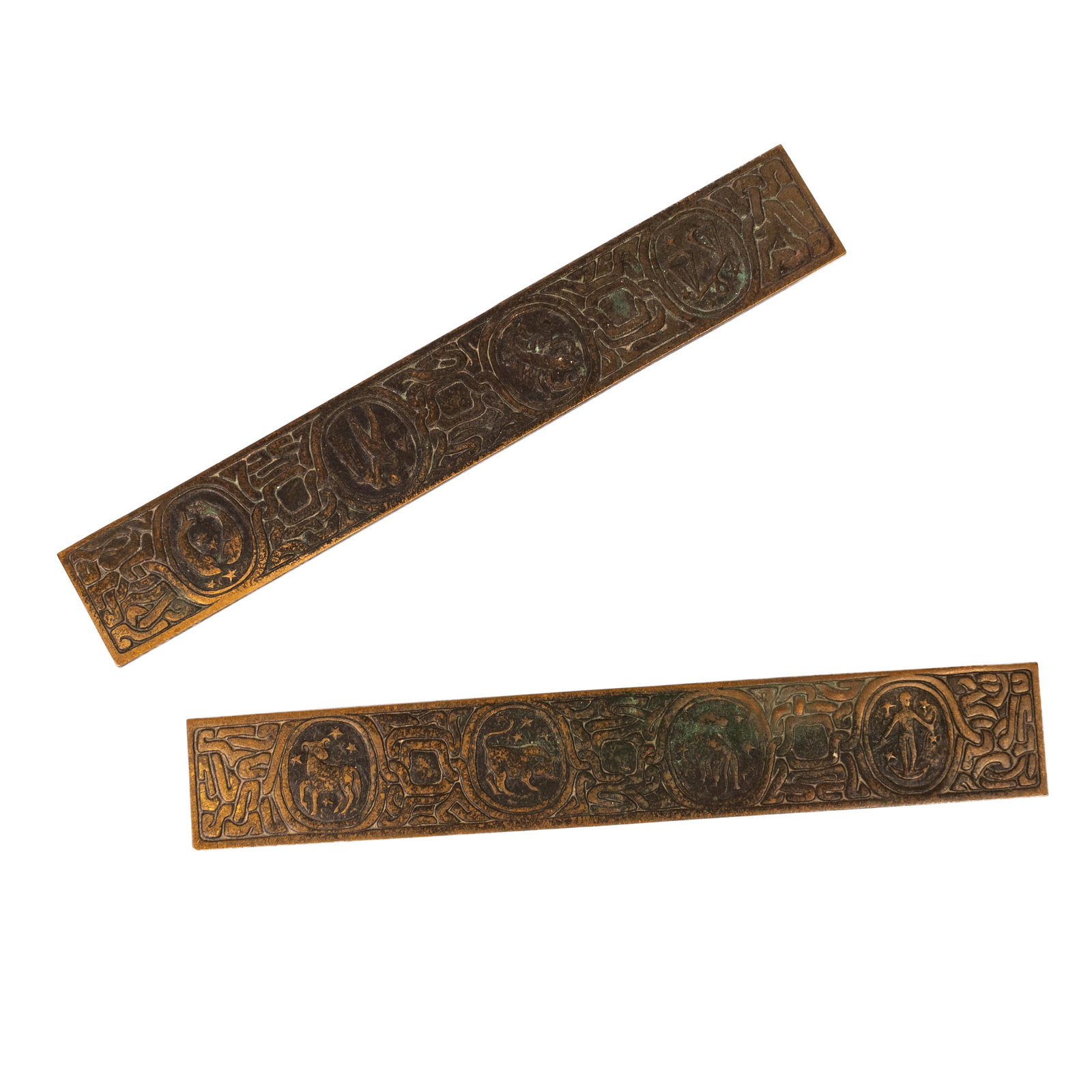 Tiffany Studios Zodiacal Bronze Desk Blotter Ends (1 of 8)