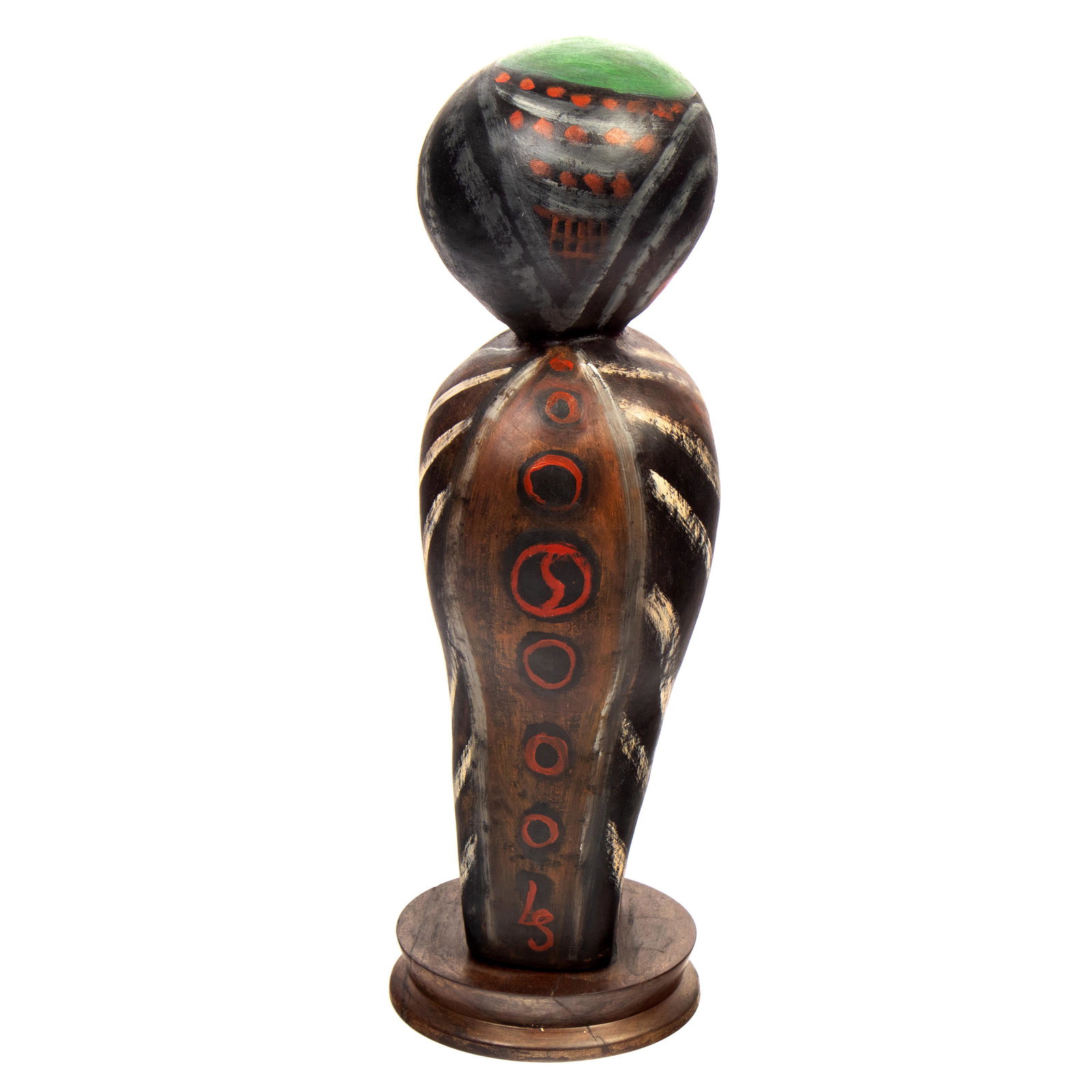Polychrome Carved 12" SIGNED Wooden Art Sculpture (1 of 5)