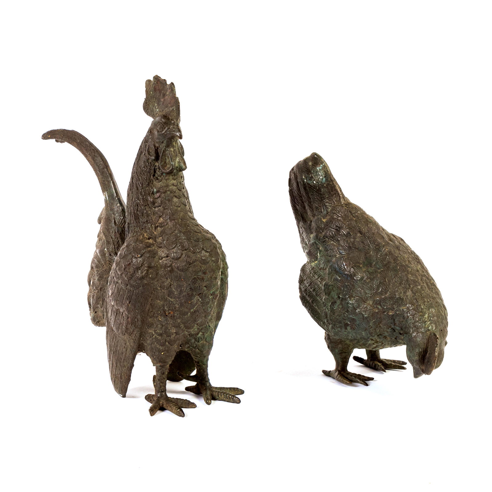 Bronze Antique 11" Rooster & Hen Garden Sculptures (1 of 7)