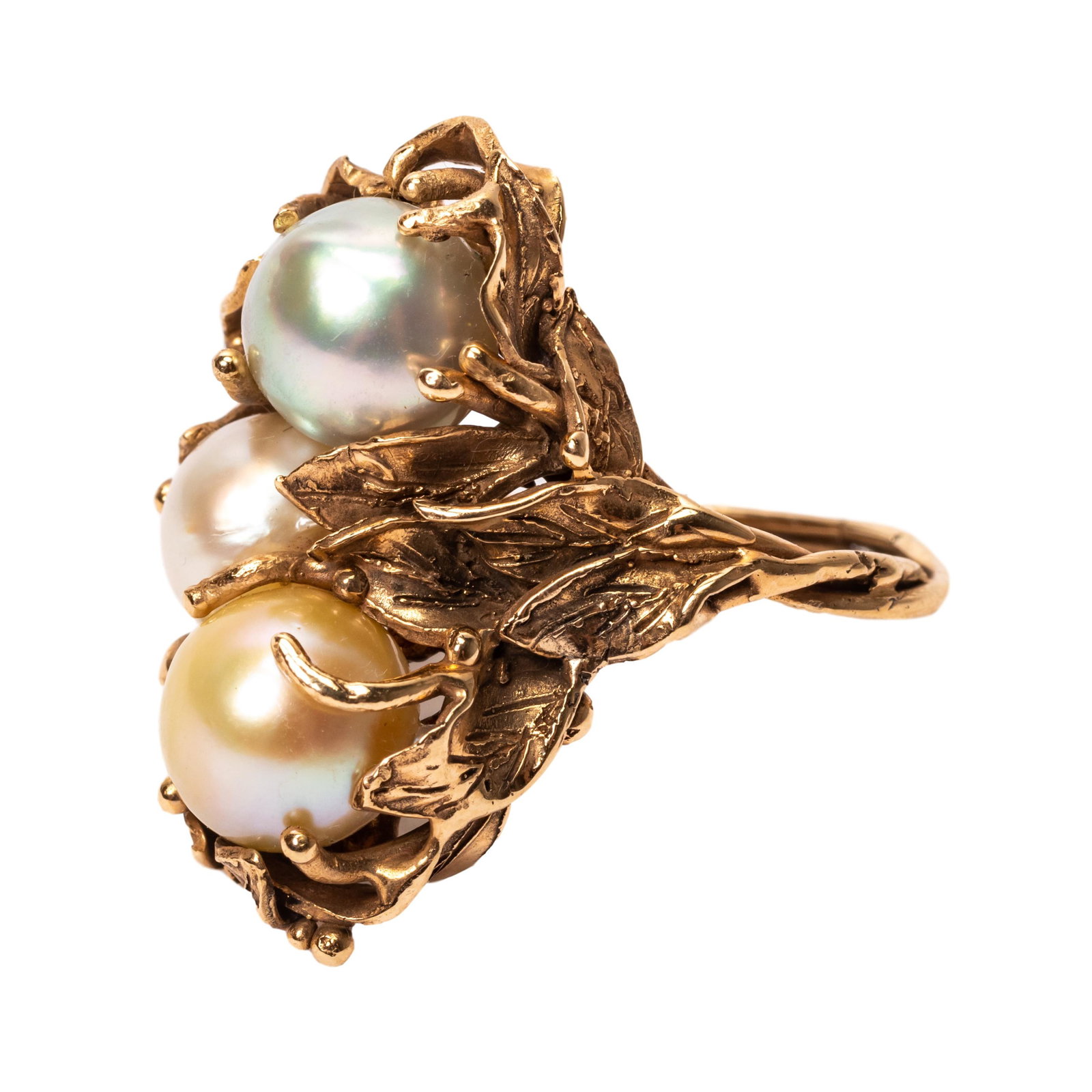 14k Gold Nouveau Pearl Leaf Cocktail Ring Size 9.5 (1 of 8)