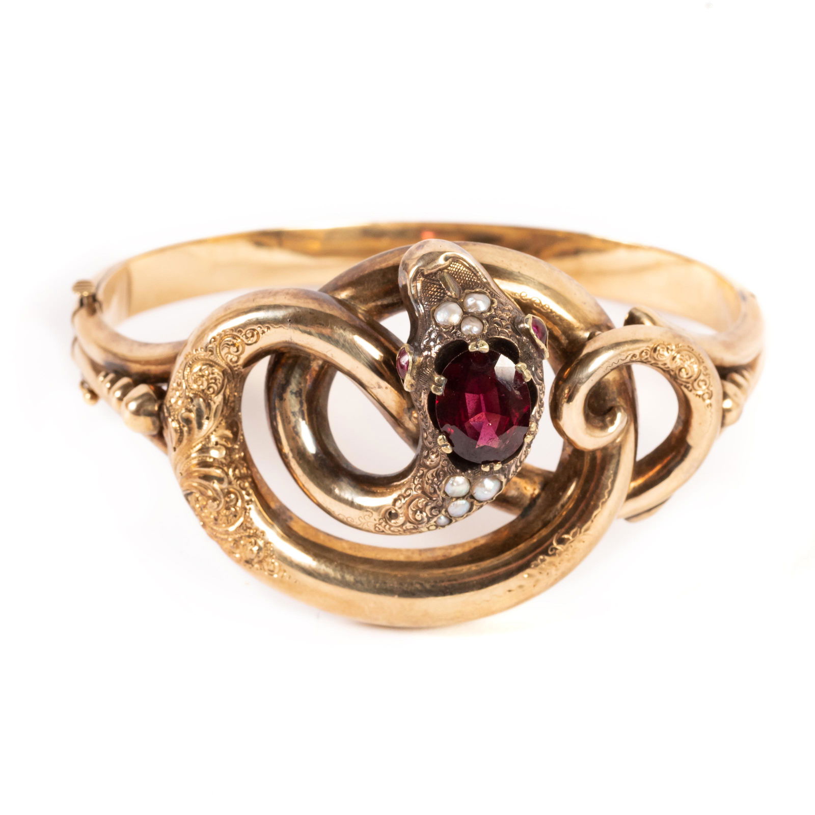 14k Gold Victorian Garnet Snake Bangle Bracelet (1 of 7)