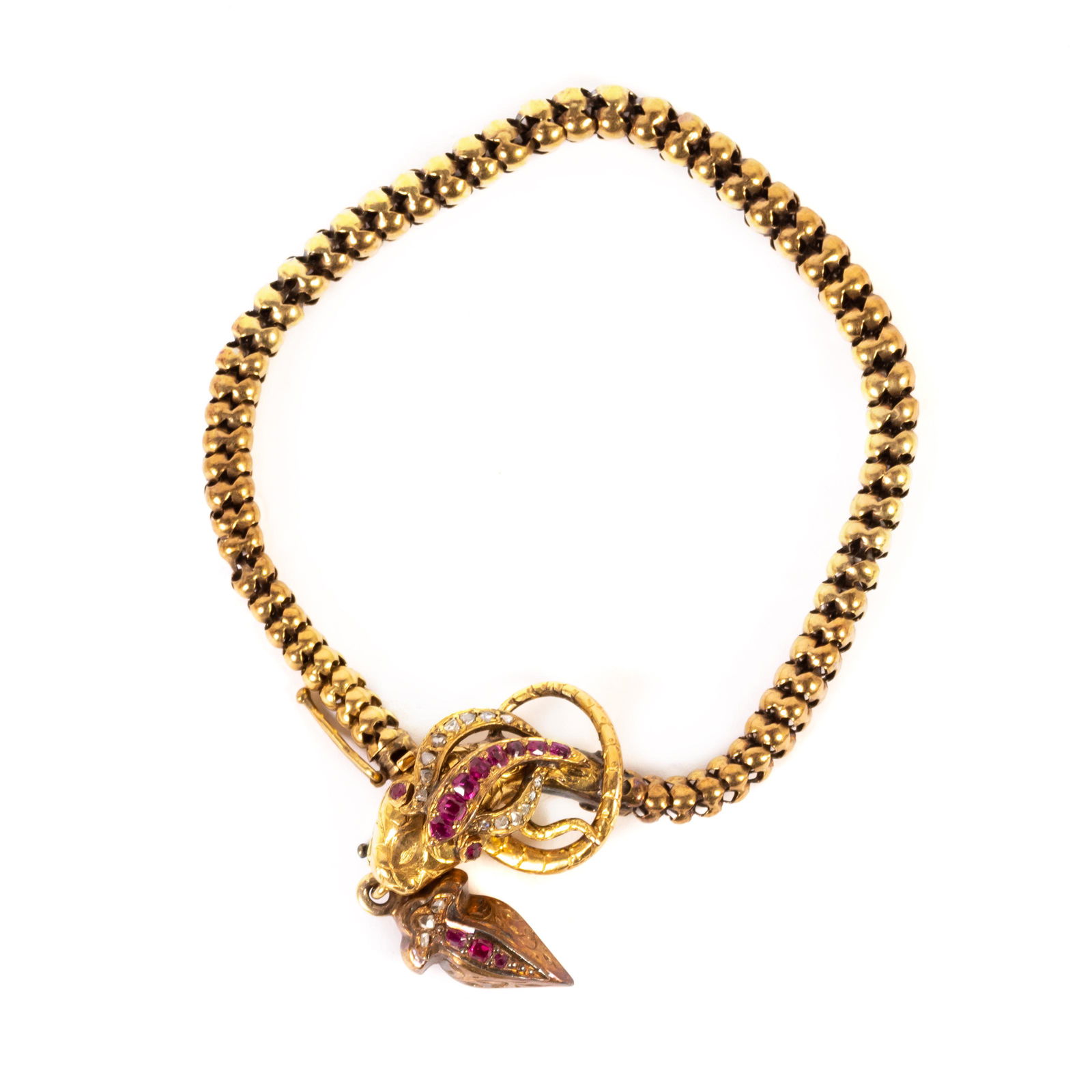 14k Gold Victorian Ruby and Diamond Snake Bracelet (1 of 7)