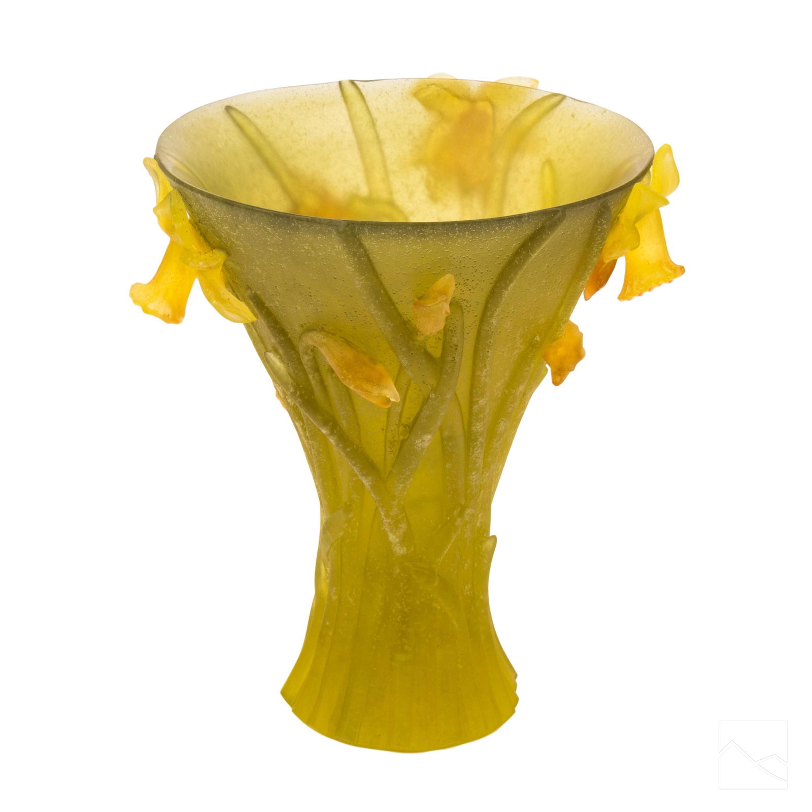 Daum Pate De Verre Yellow Iris Crystal Flower Vase