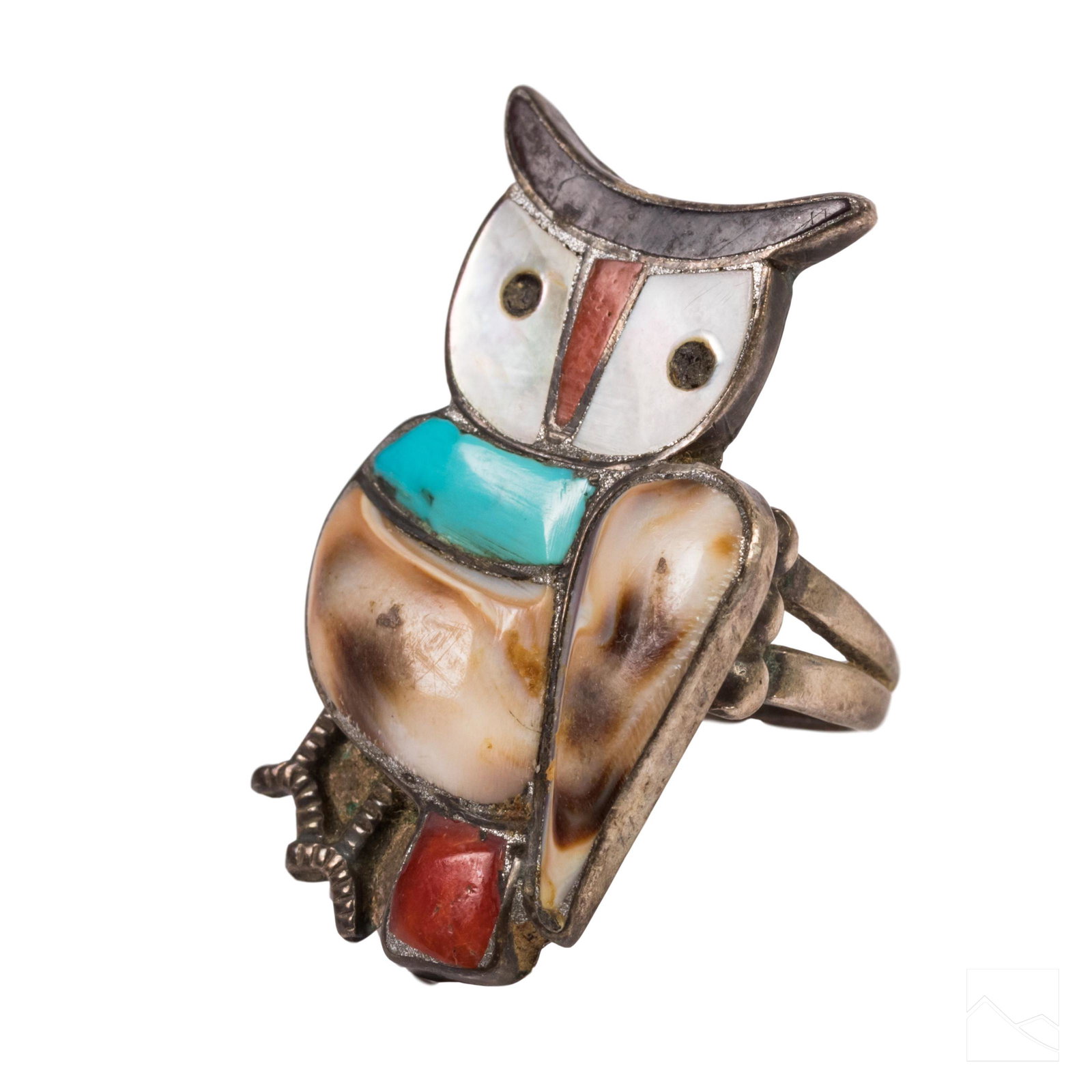 Native American Indian Sterling & Stones Owl Ring (1 of 6)