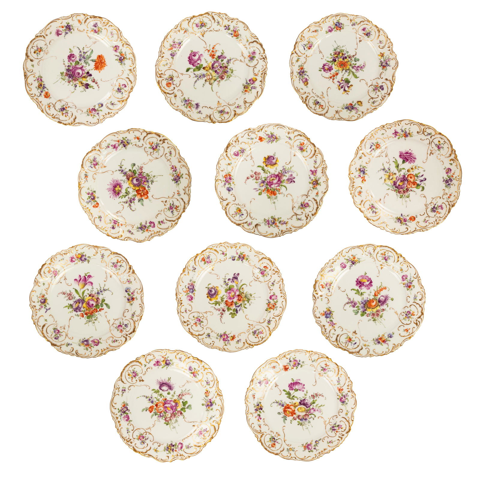 Dresden 10 + 1 Floral Painted Porcelain Plates SET (1 of 14)