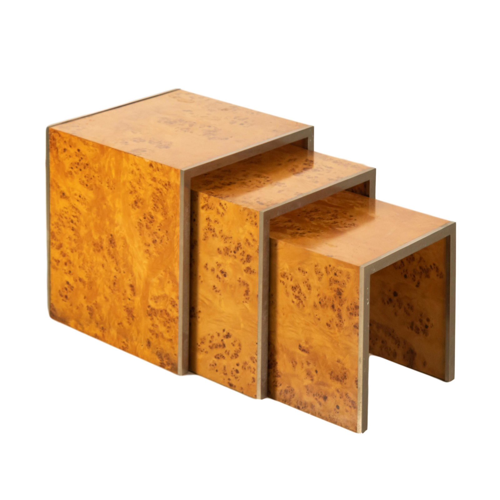 Tommaso Barbi MCM Burl Wood Chrome Nesting Tables (1 of 7)