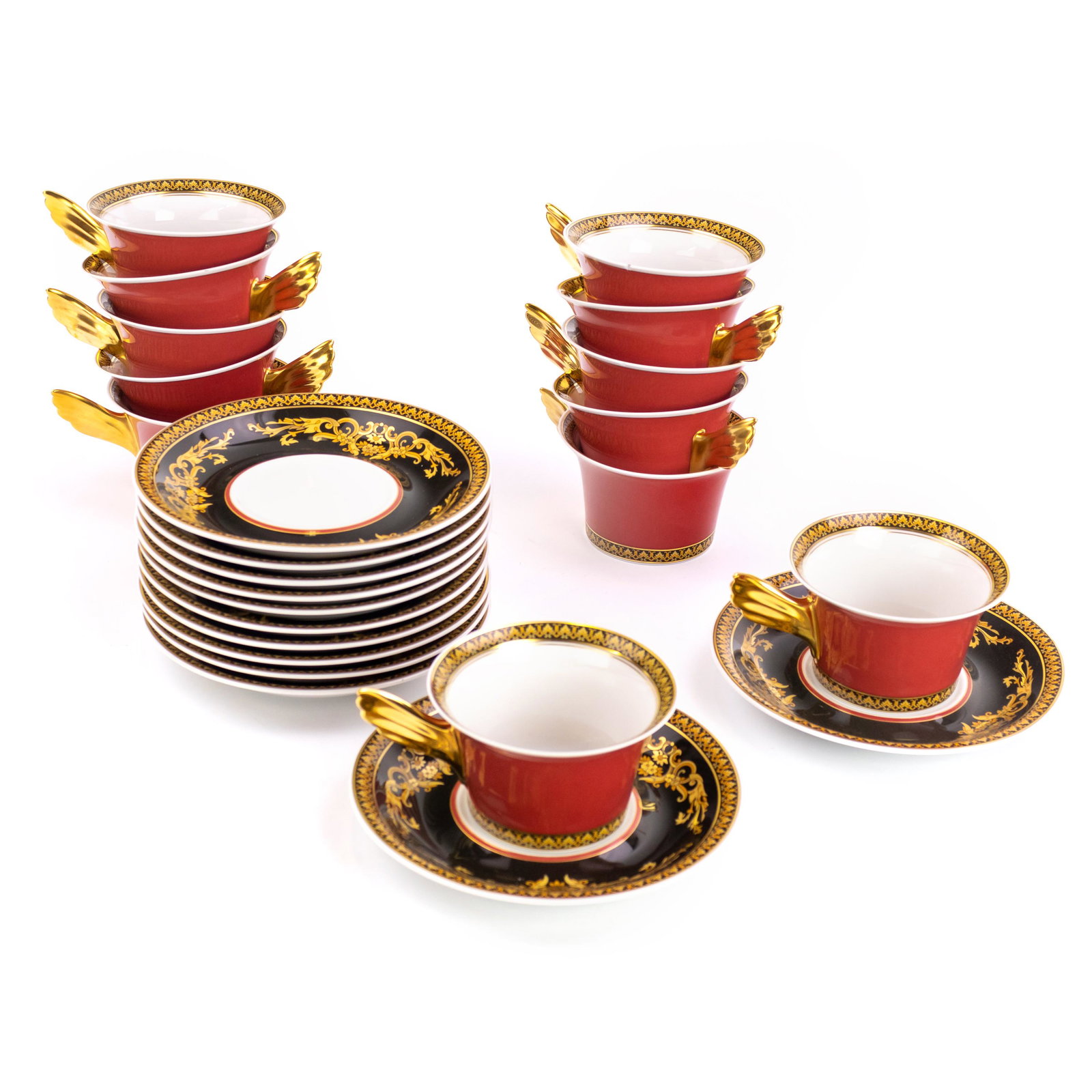 12 Versace Rosenthal Medusa Red Teacup Saucer SET (1 of 8)