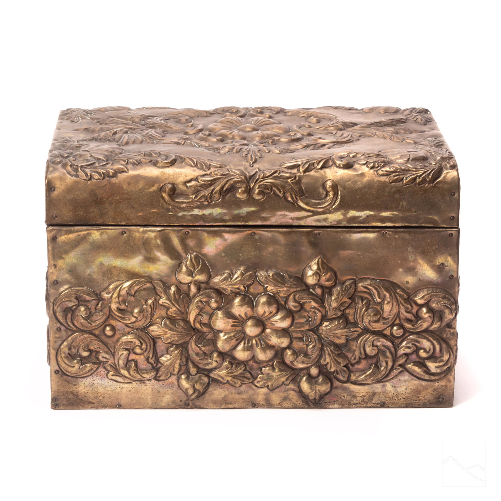 Spanish Colonial Style Repousse Brass Flower Chest (1 of 8)